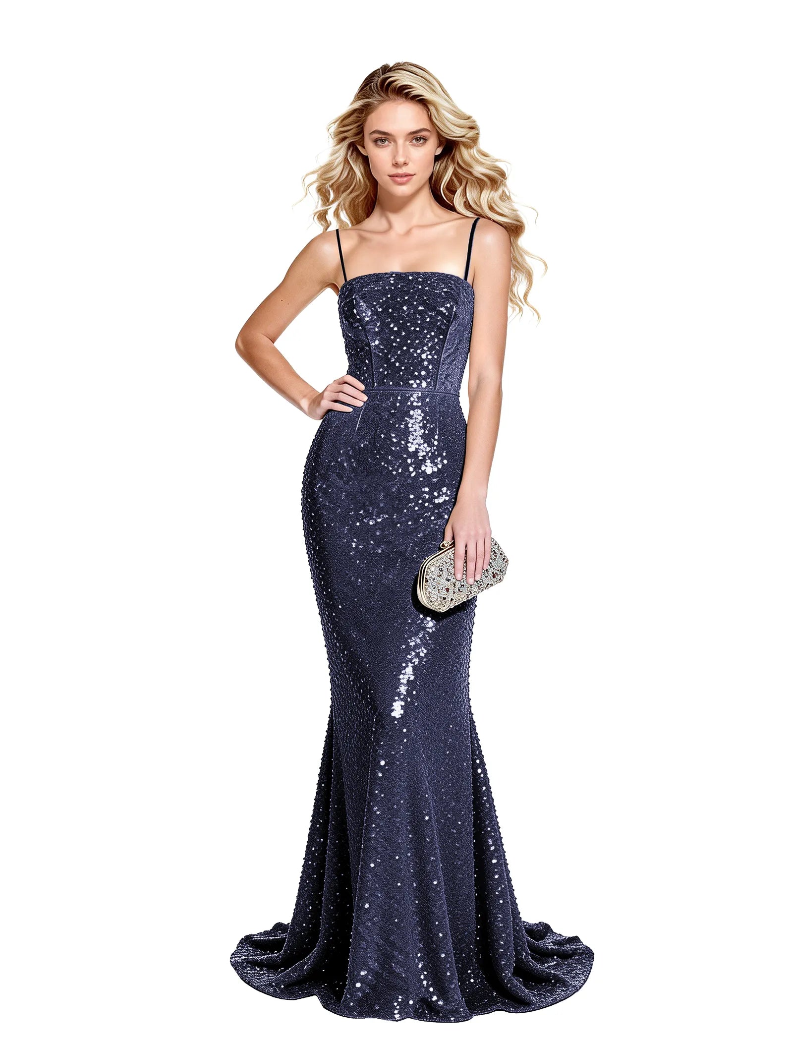 Sequin Mermaid Gown with Spaghetti Straps