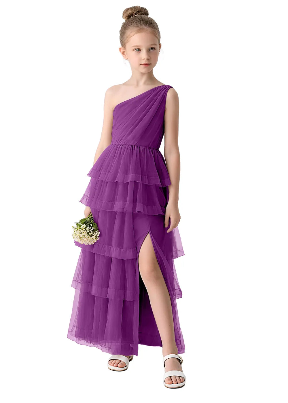 Aurora One-Shoulder Ruffle Layer Girl Dress