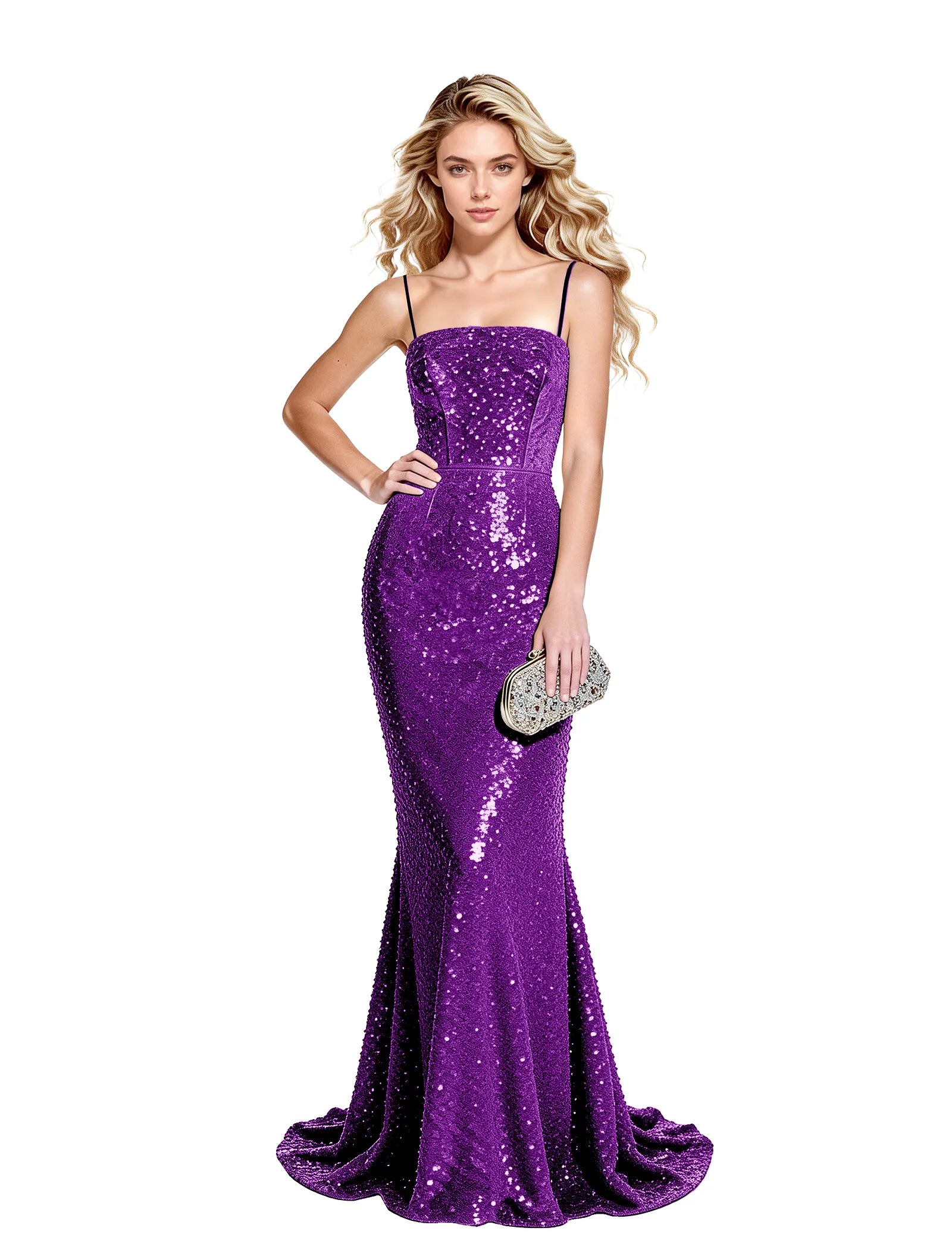 Sequin Mermaid Gown with Spaghetti Straps