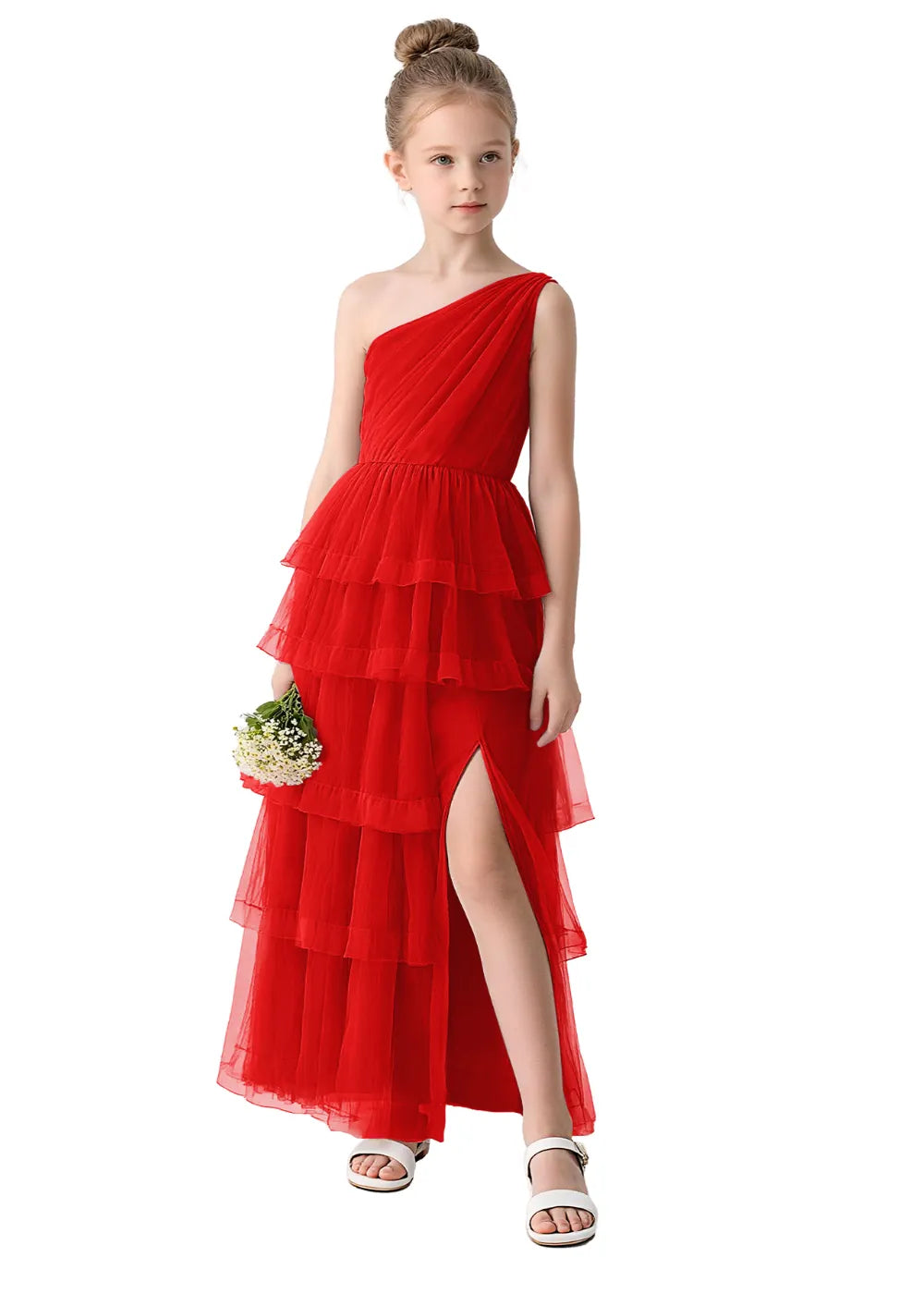 Aurora One-Shoulder Ruffle Layer Girl Dress