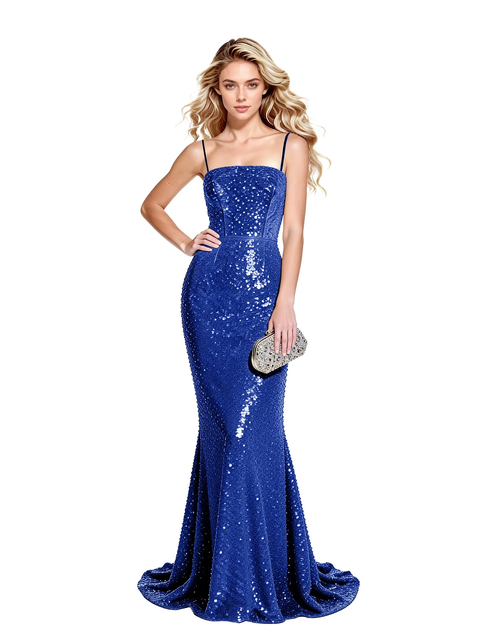 Sequin Mermaid Gown with Spaghetti Straps