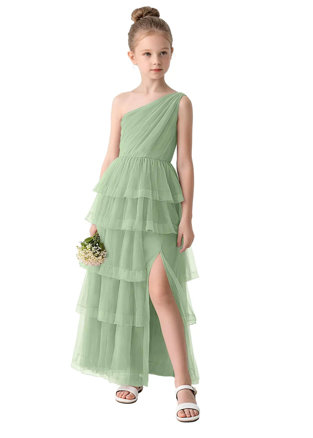 Aurora One-Shoulder Ruffle Layer Girl Dress