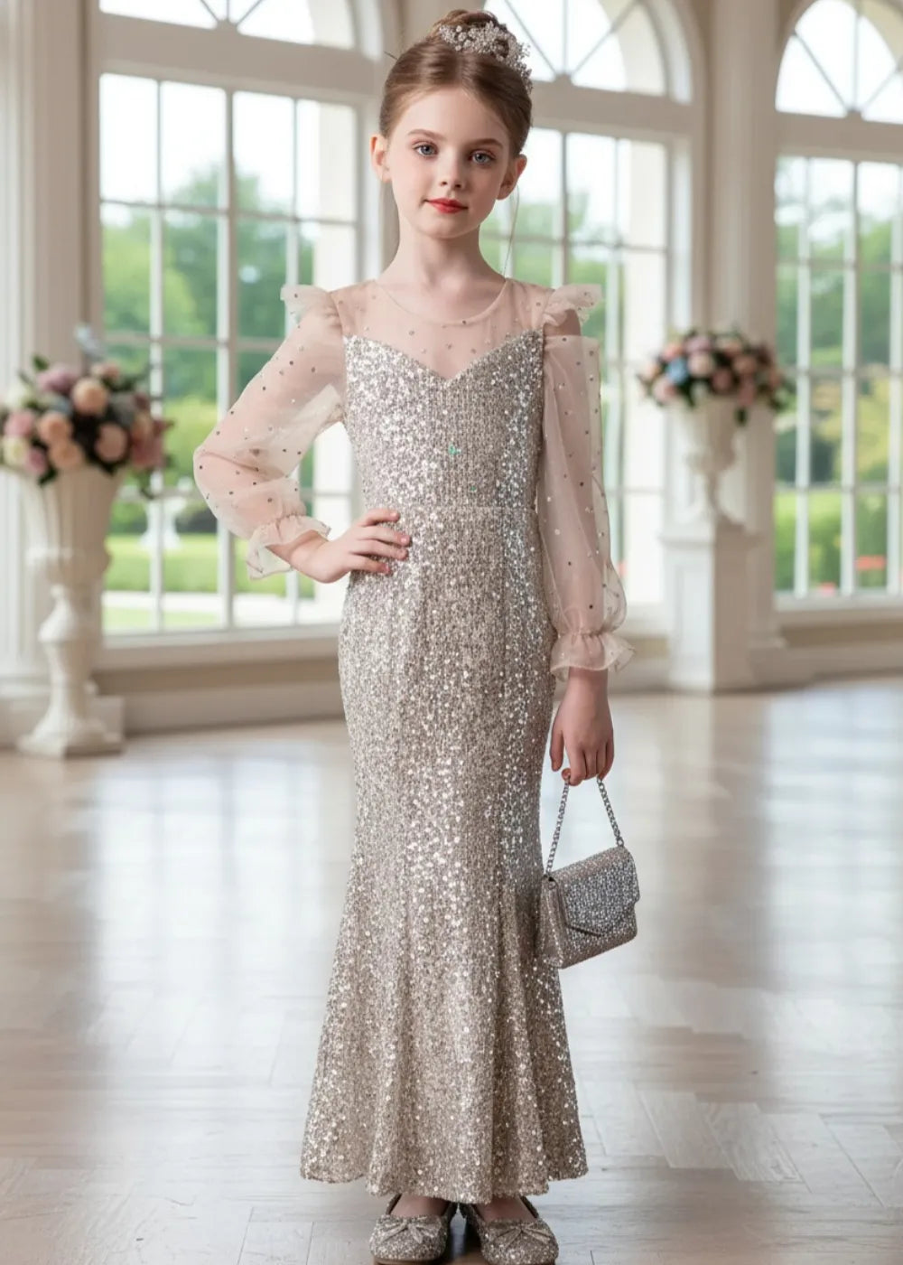 Vestido de princesa sin mangas de encaje