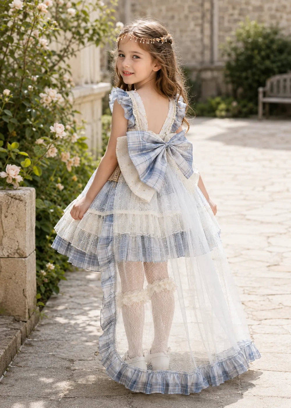 Fairytale Lace Tulle Flower Girl Dress with Bow Back
