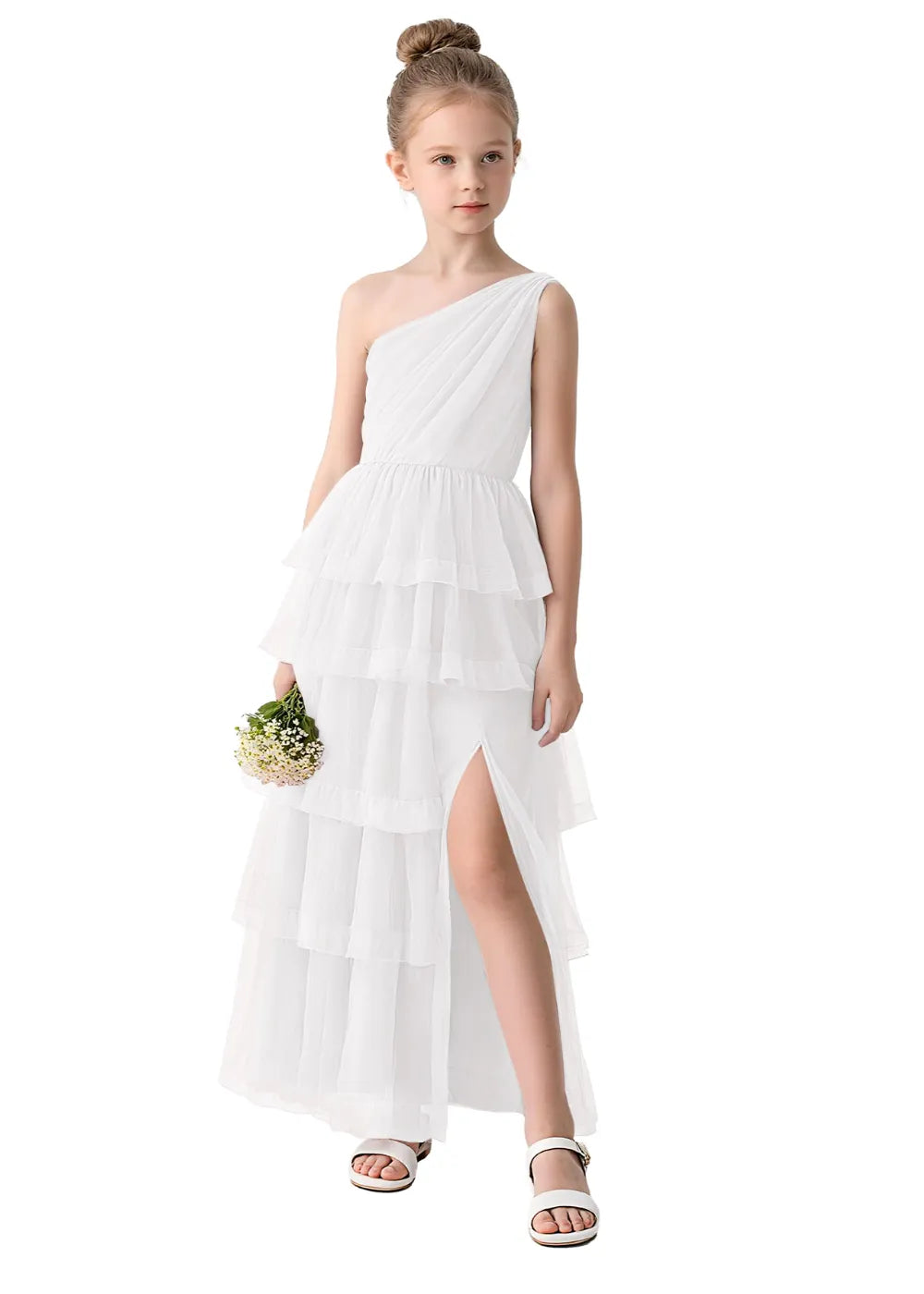 Aurora One-Shoulder Ruffle Layer Girl Dress