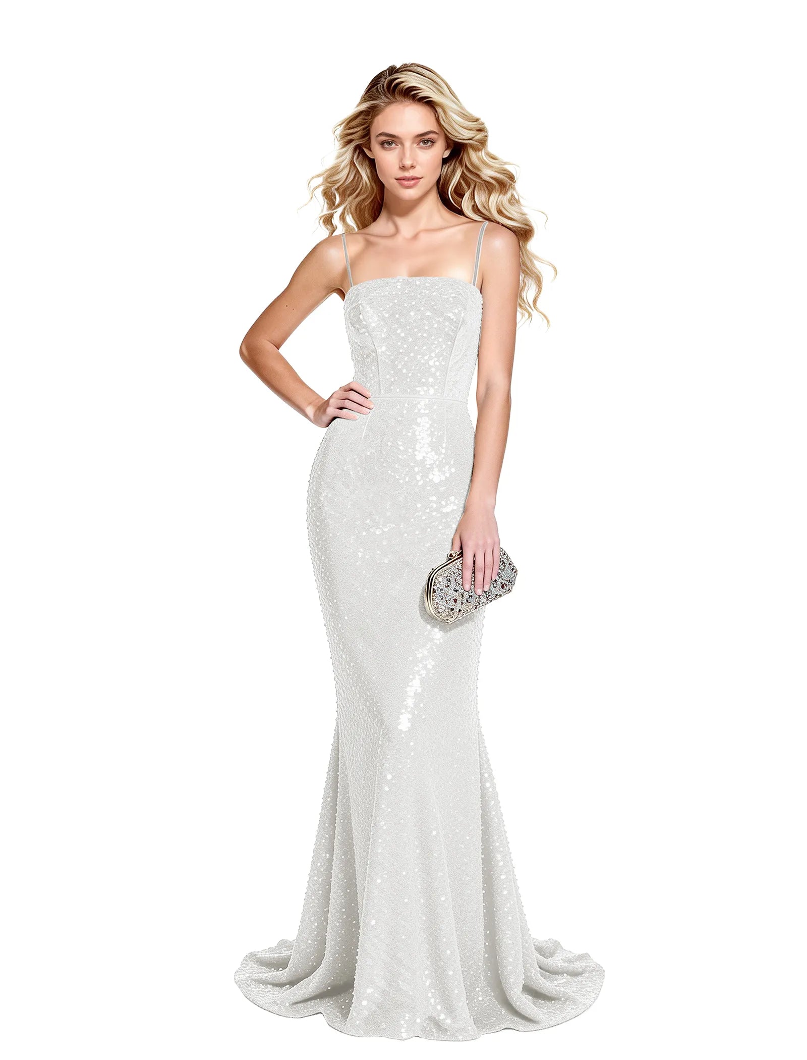 Sequin Mermaid Gown with Spaghetti Straps