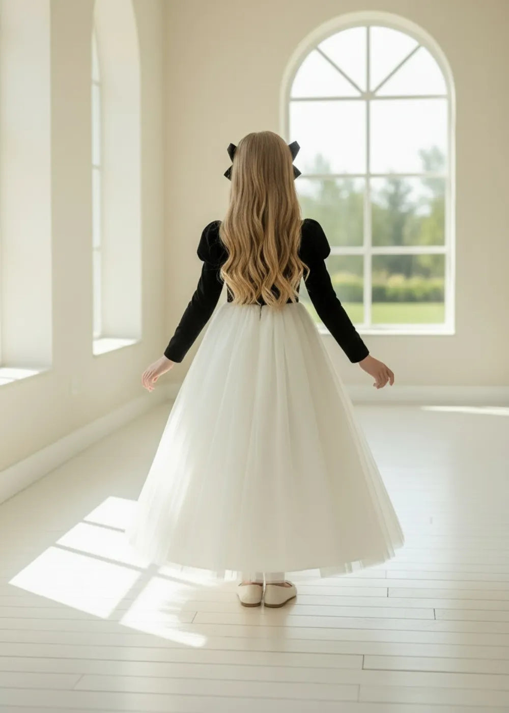 Long Sleeve Tulle Flower Girl Dress