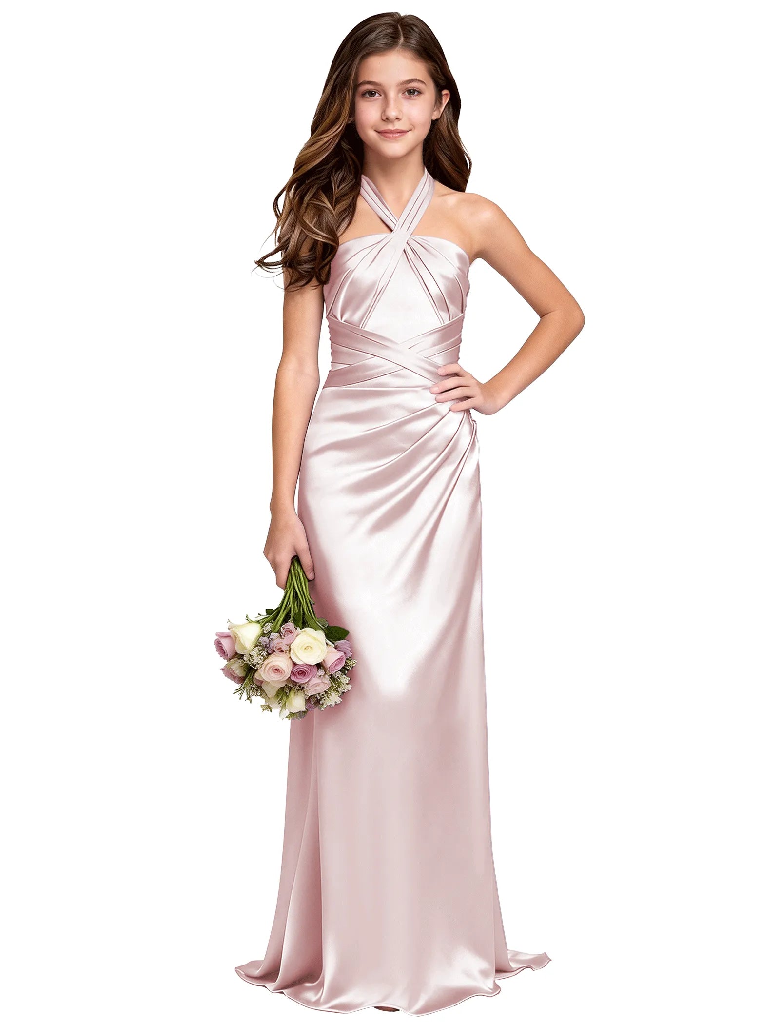 Girls Satin Halter Maxi Dress With Back Cutout