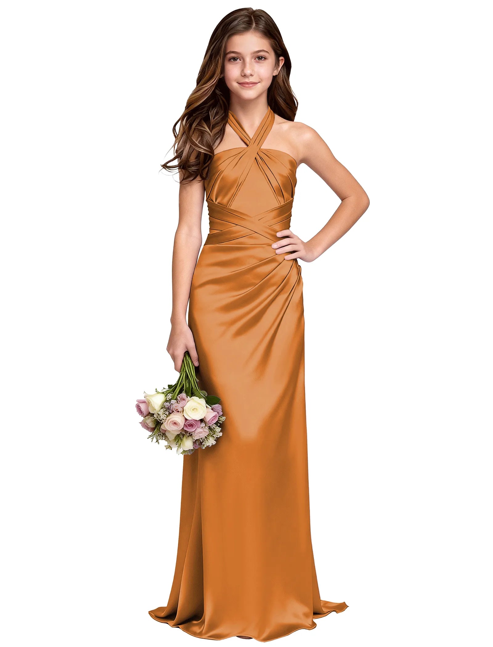 Girls Satin Halter Maxi Dress With Back Cutout