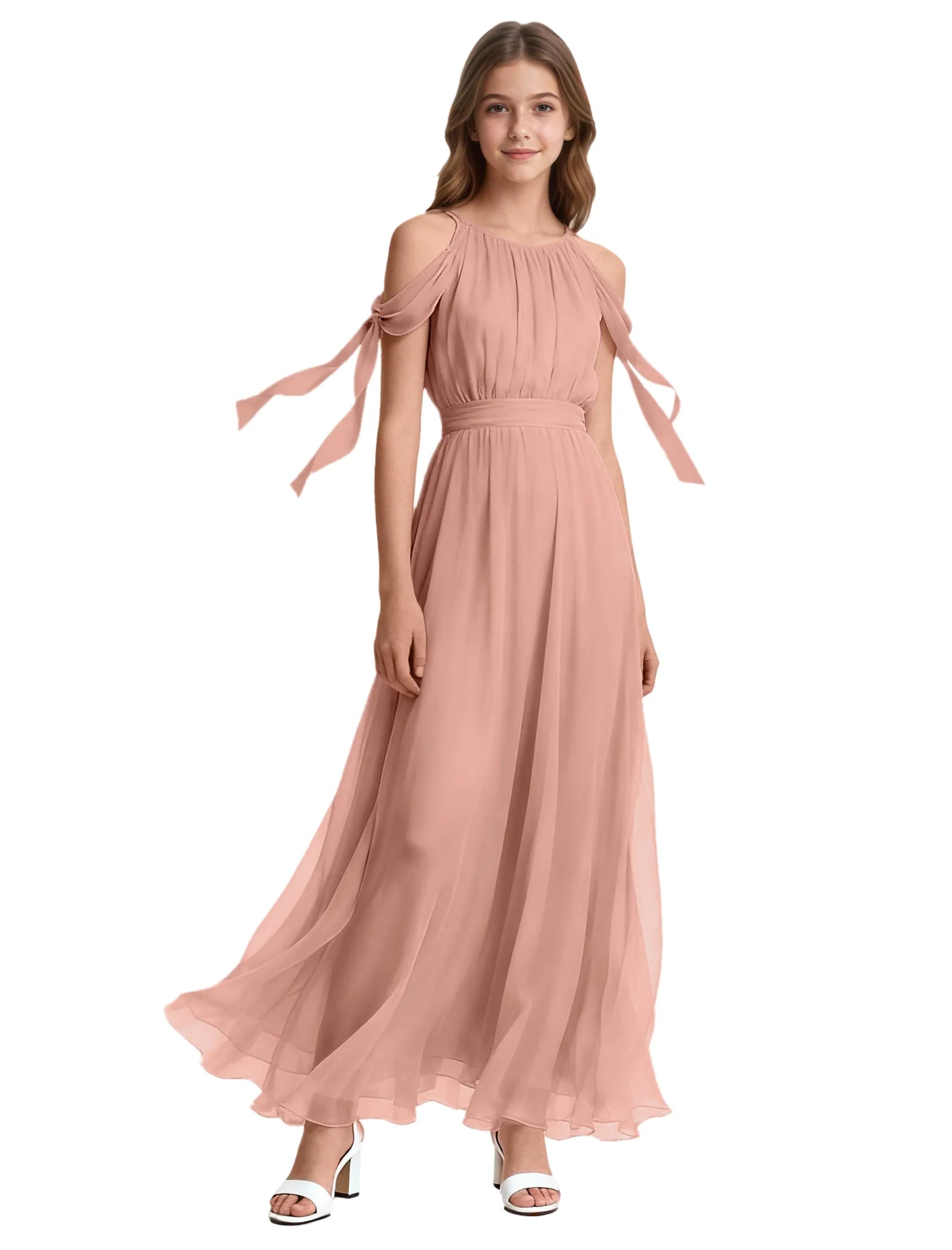 Girls Sleeveless Pageant Gown with Floaty Hem