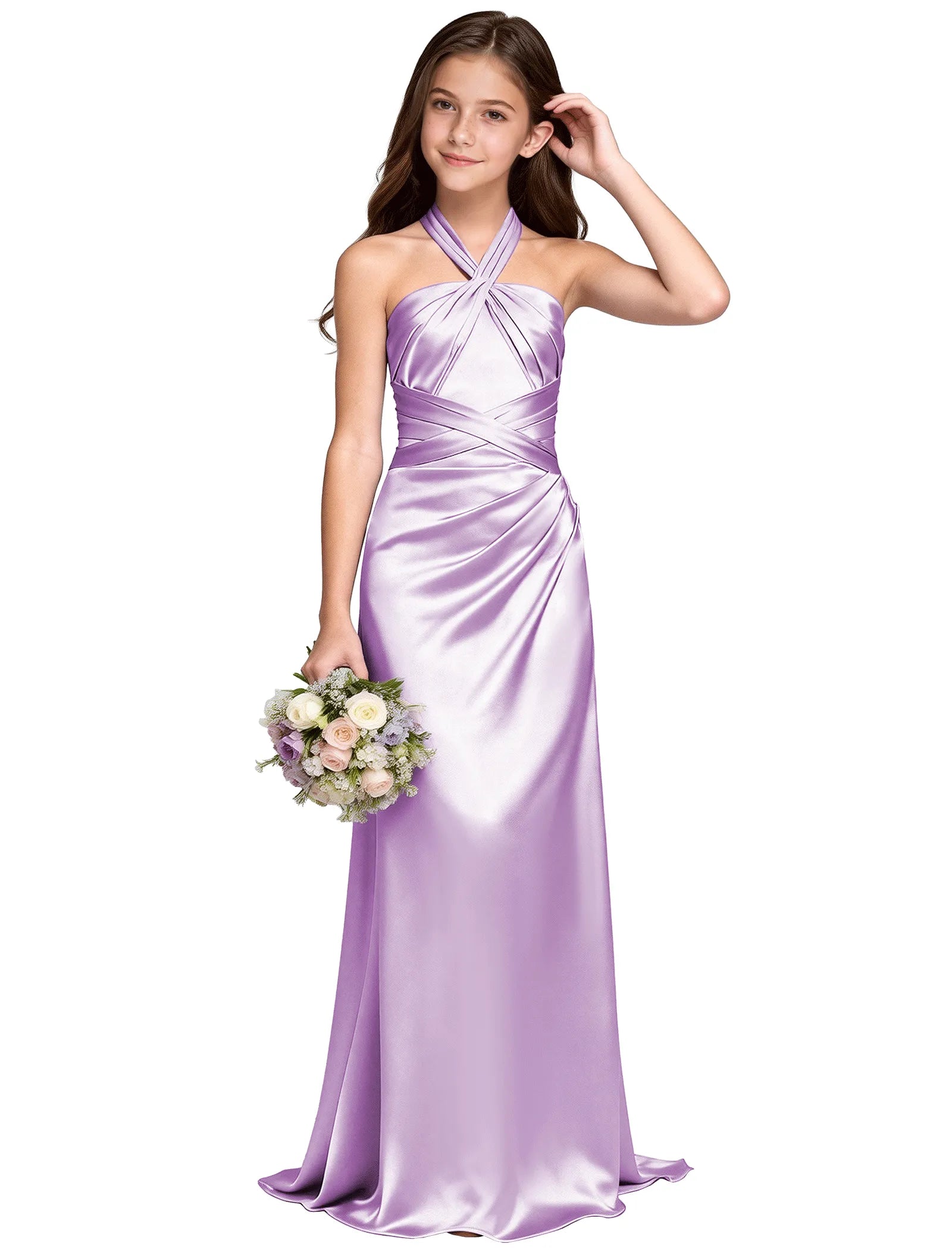Girls Satin Halter Maxi Dress With Back Cutout