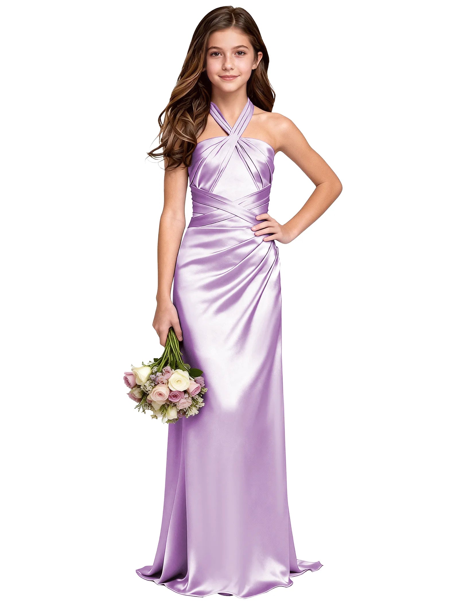 Girls Satin Halter Maxi Dress With Back Cutout