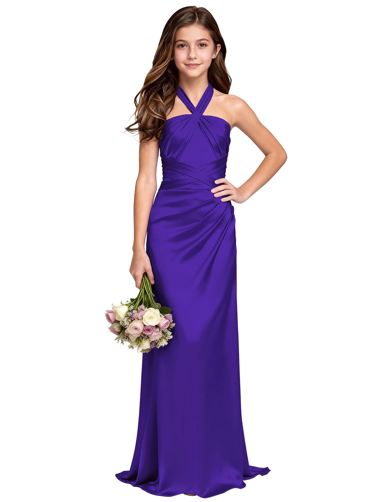 Girls Satin Halter Maxi Dress With Back Cutout