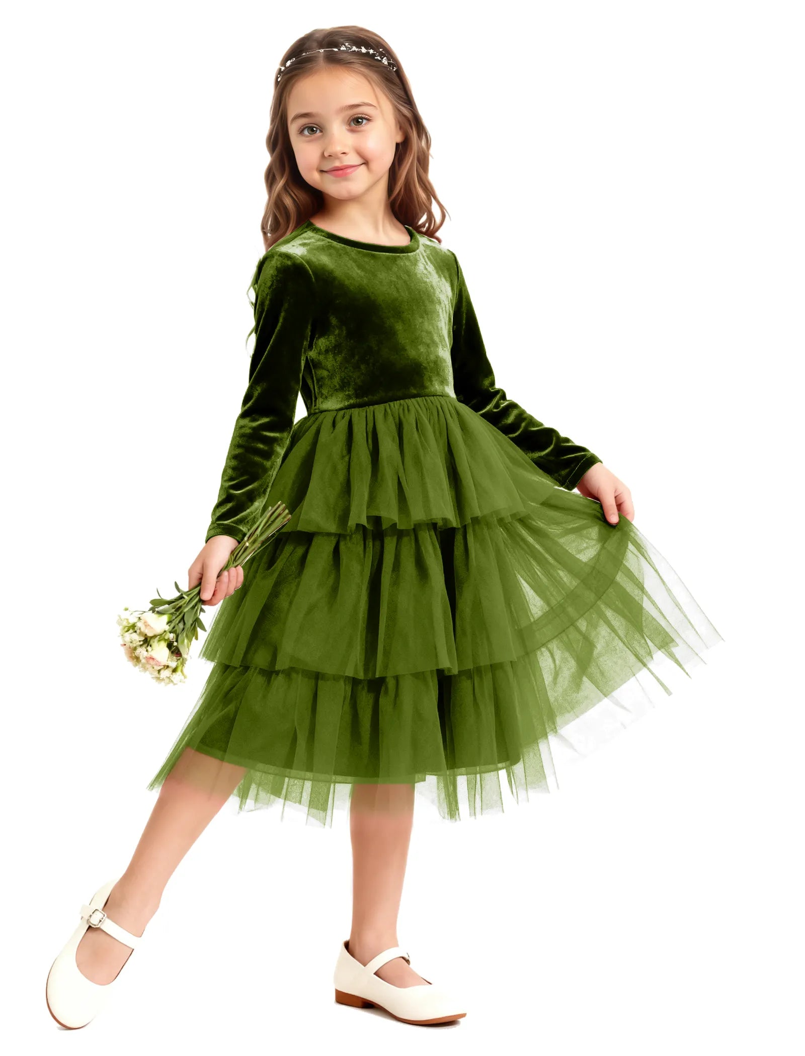 Velvet Ruffle Tulle Girls Party Dress