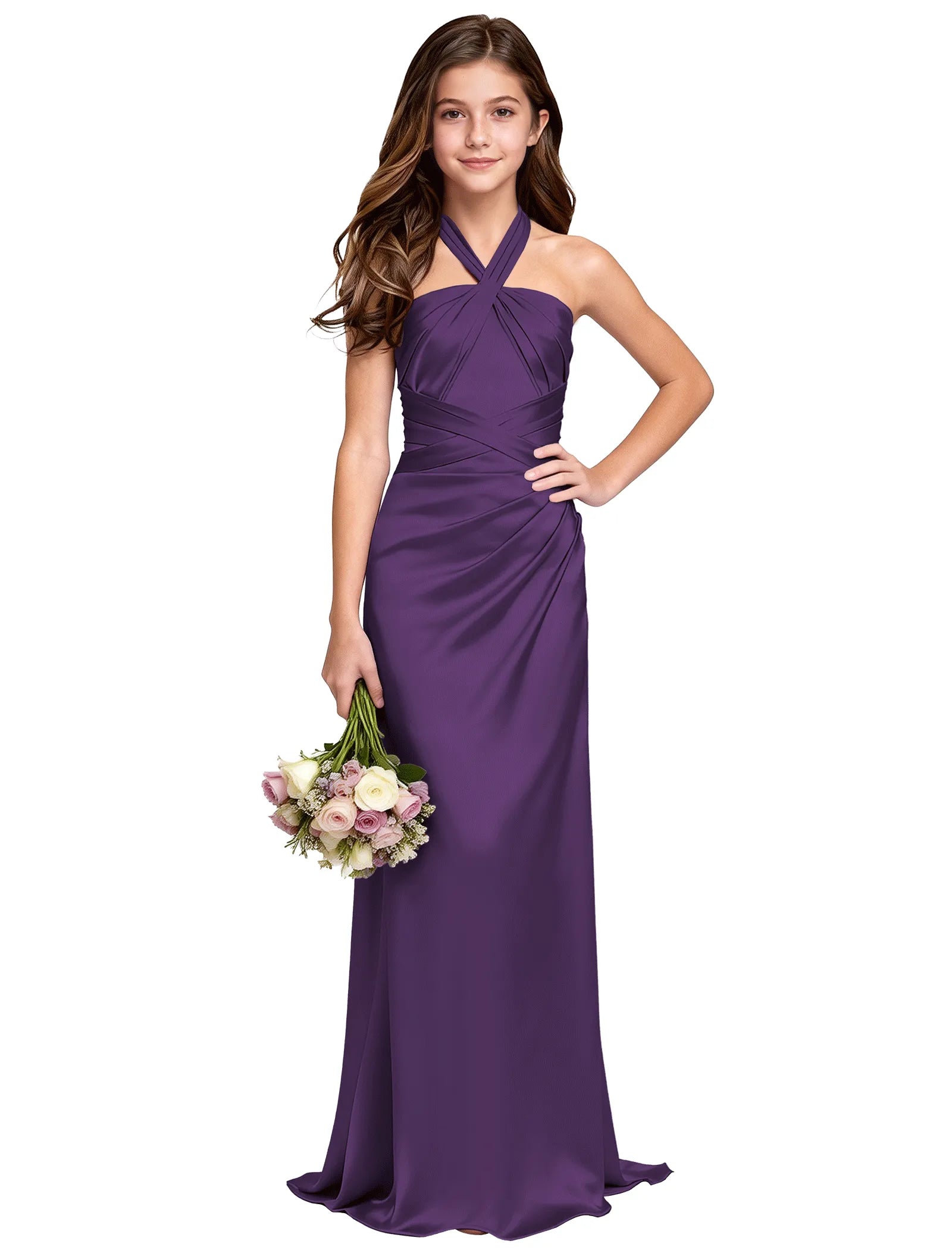 Girls Satin Halter Maxi Dress With Back Cutout