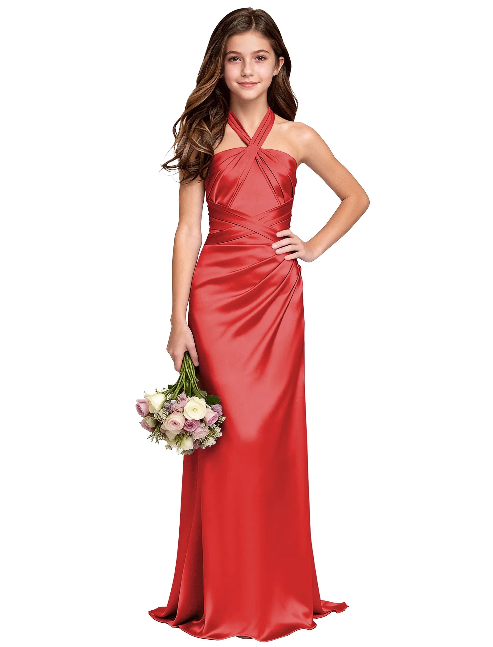Girls Satin Halter Maxi Dress With Back Cutout