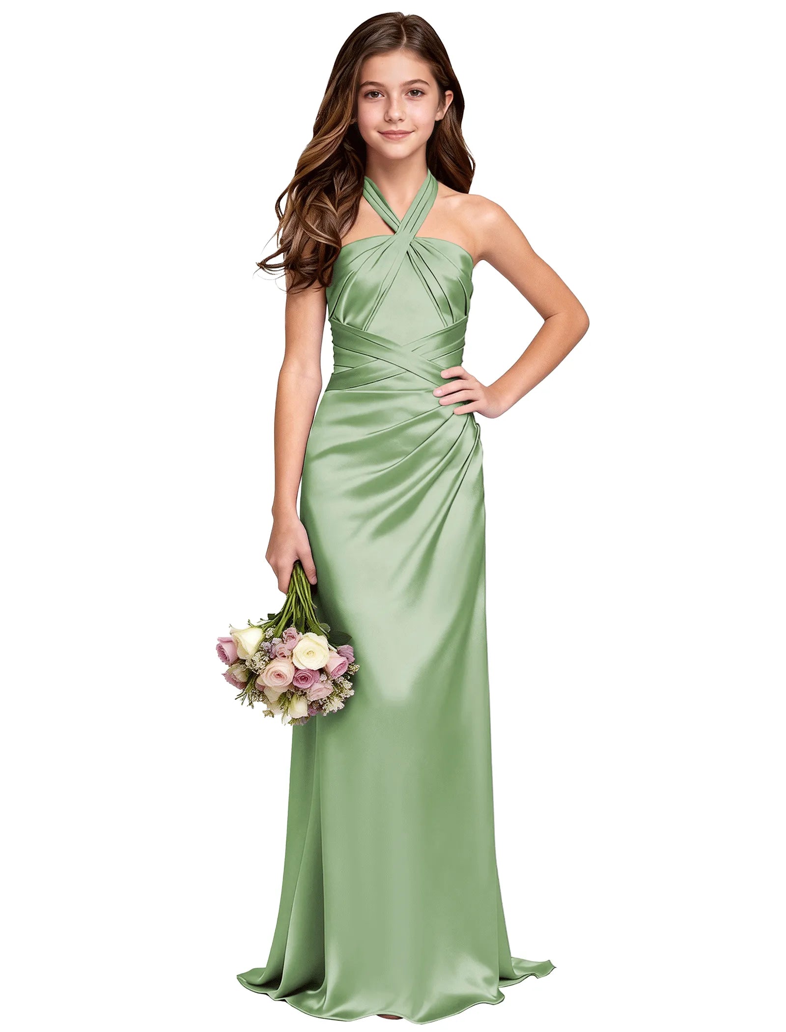 Girls Satin Halter Maxi Dress With Back Cutout