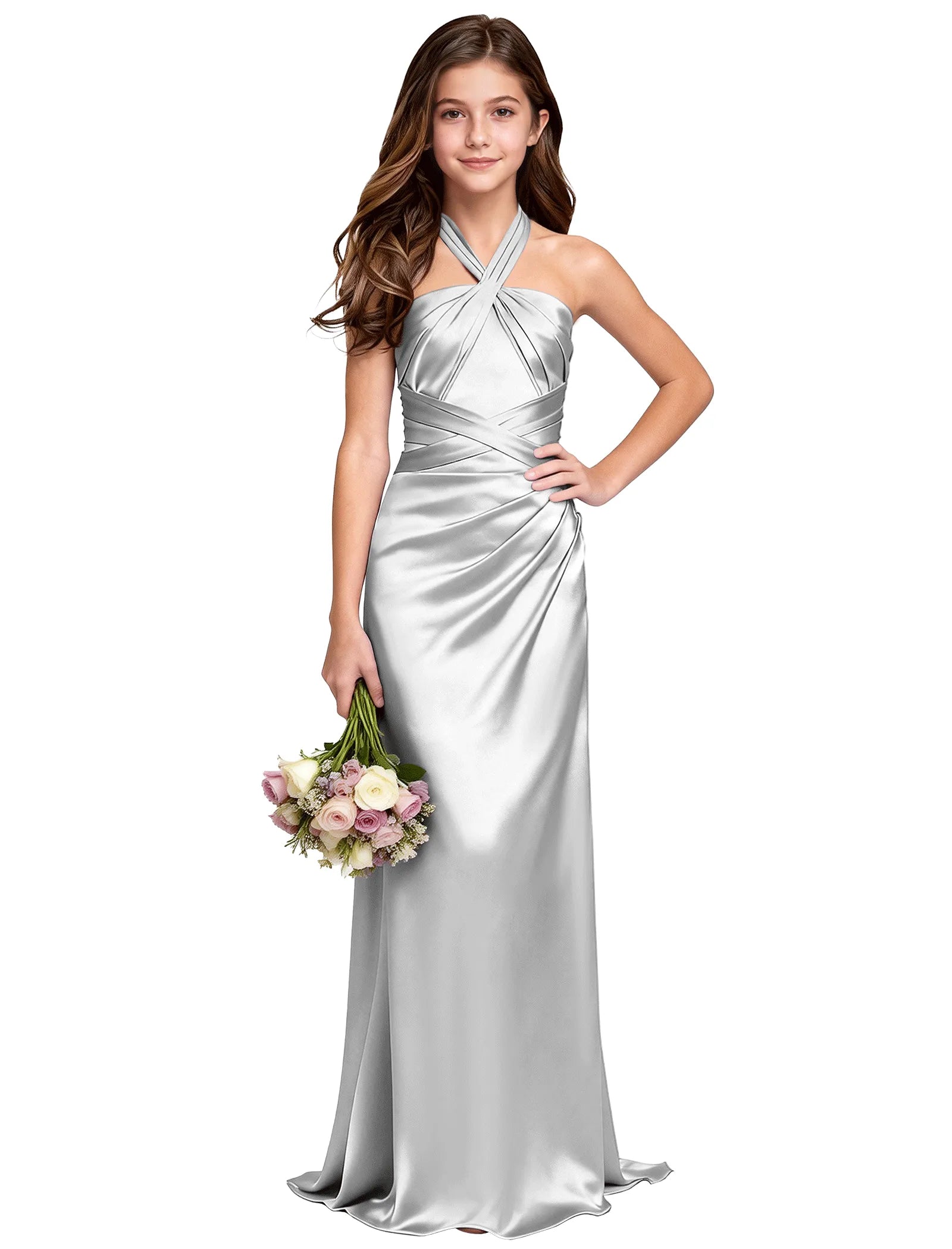 Girls Satin Halter Maxi Dress With Back Cutout