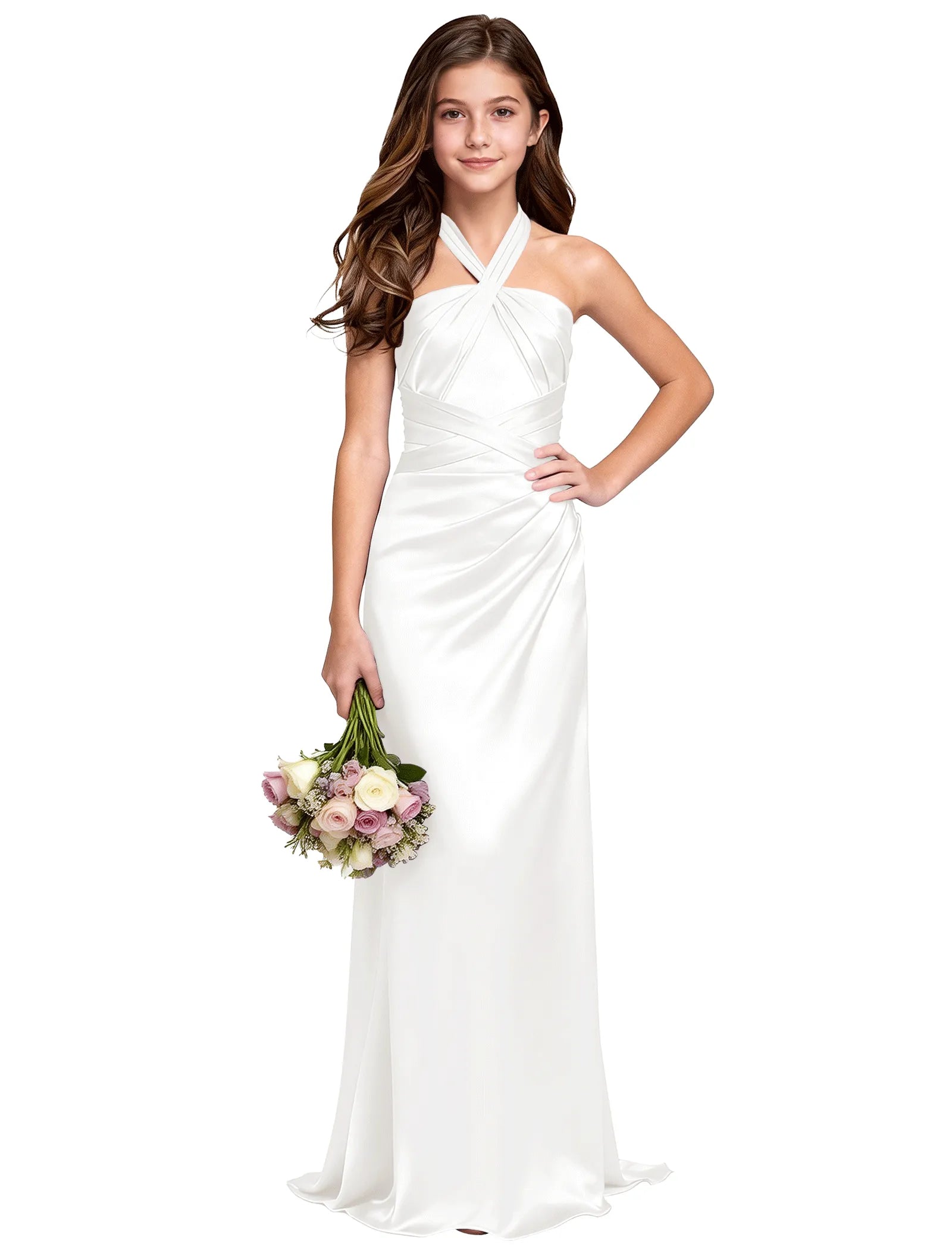 Girls Satin Halter Maxi Dress With Back Cutout