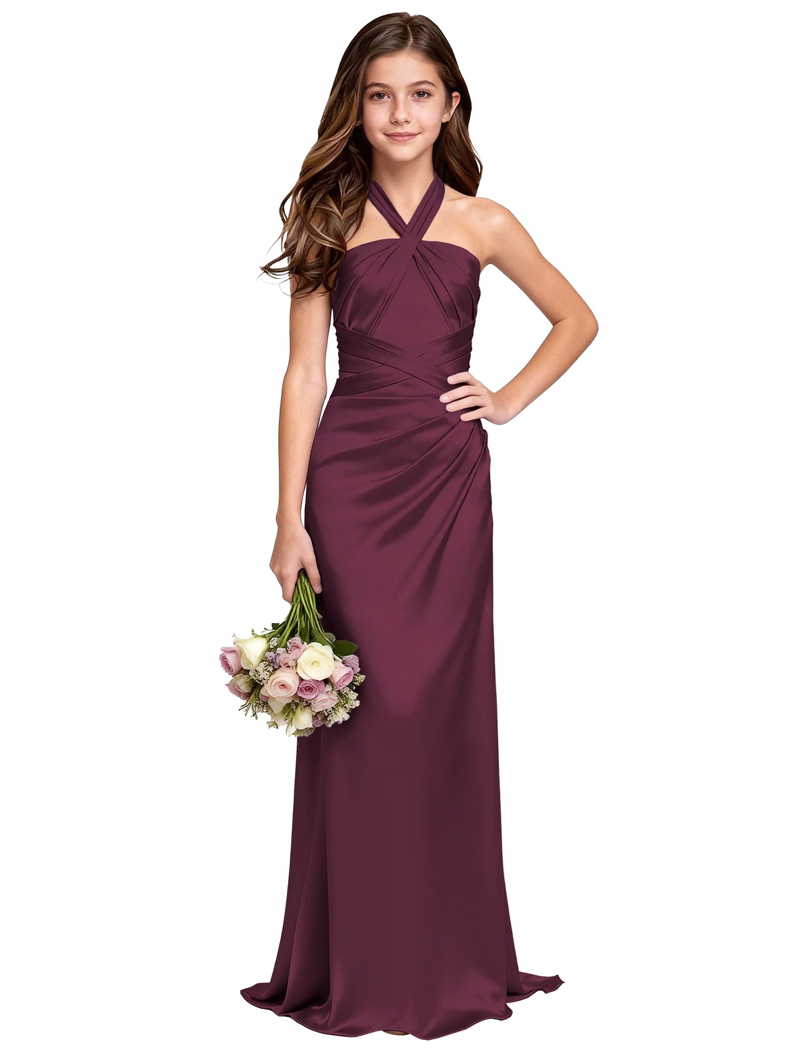 Girls Satin Halter Maxi Dress With Back Cutout
