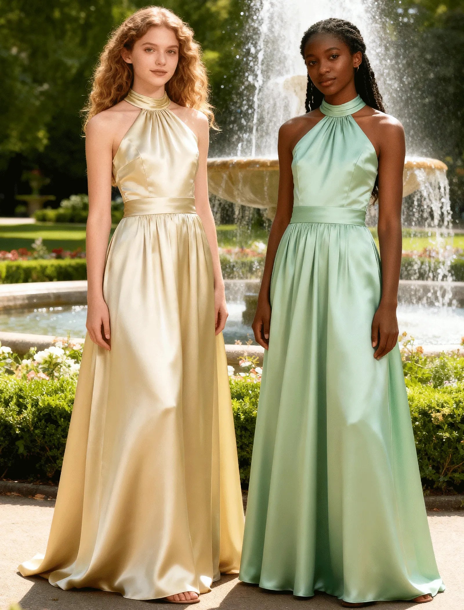 Girls Satin Halter Formal Dress With Elegant A-Line Skirt