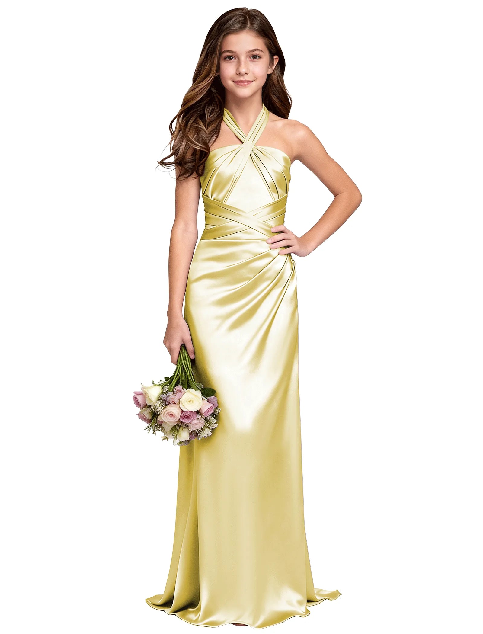 Girls Satin Halter Maxi Dress With Back Cutout