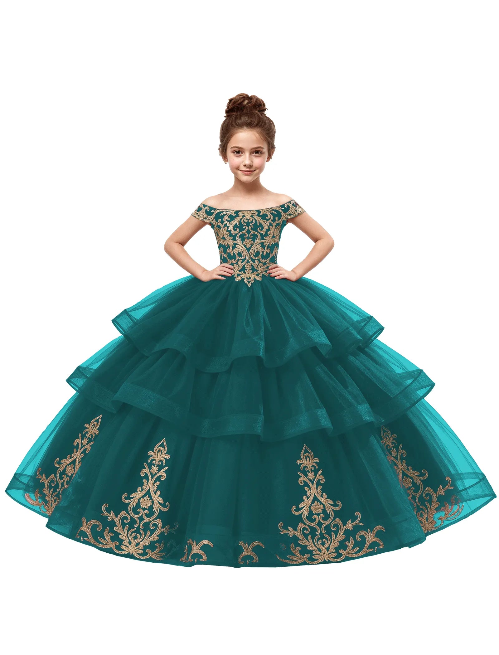 Royal Tulle Flower Girl Dress with Embroidery