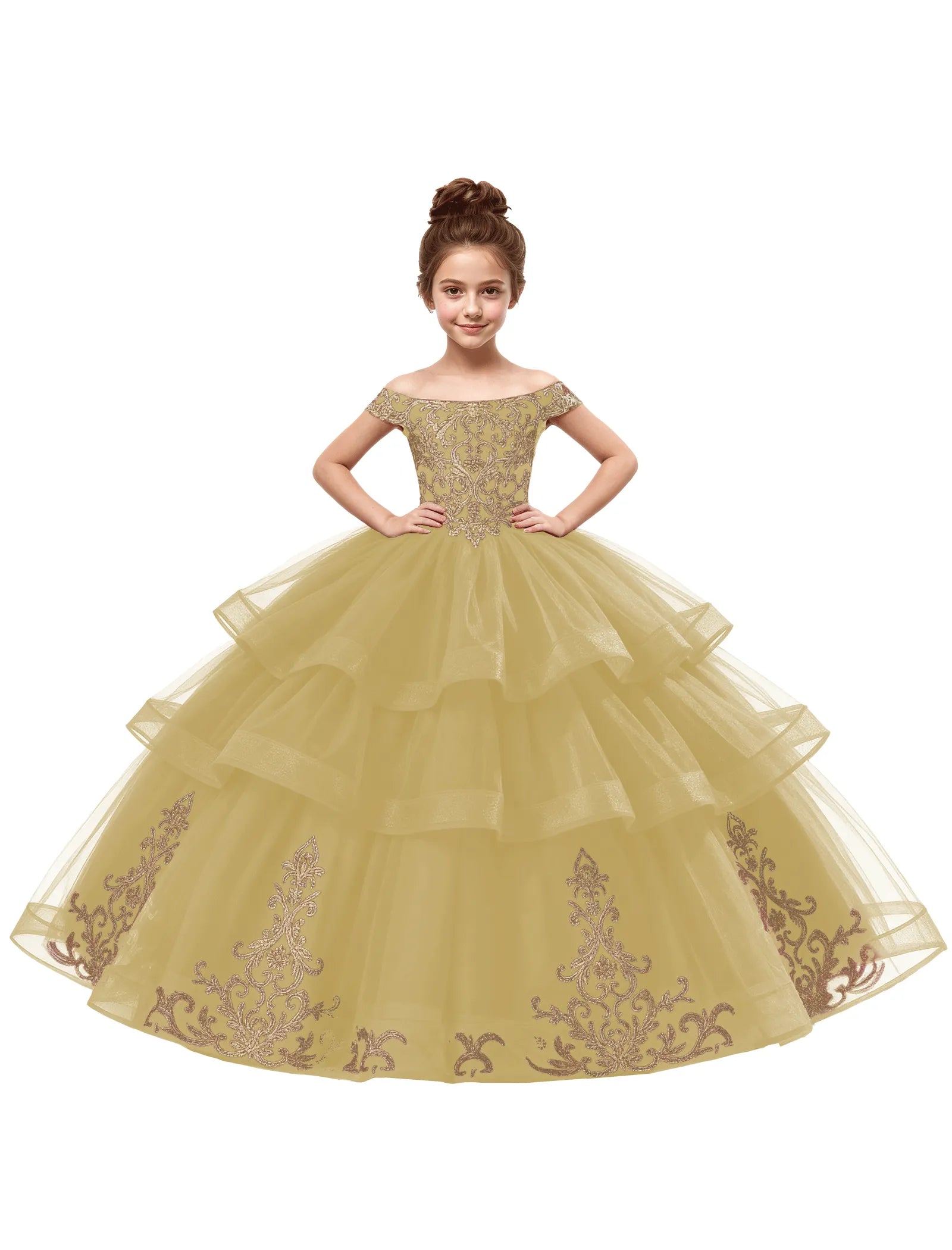 Royal Tulle Flower Girl Dress with Embroidery