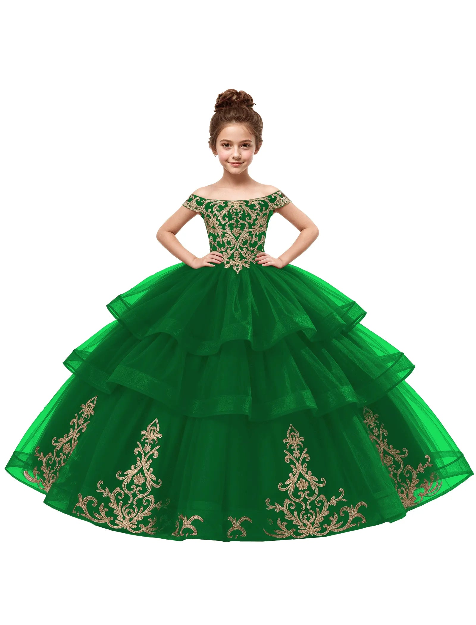 Royal Tulle Flower Girl Dress with Embroidery