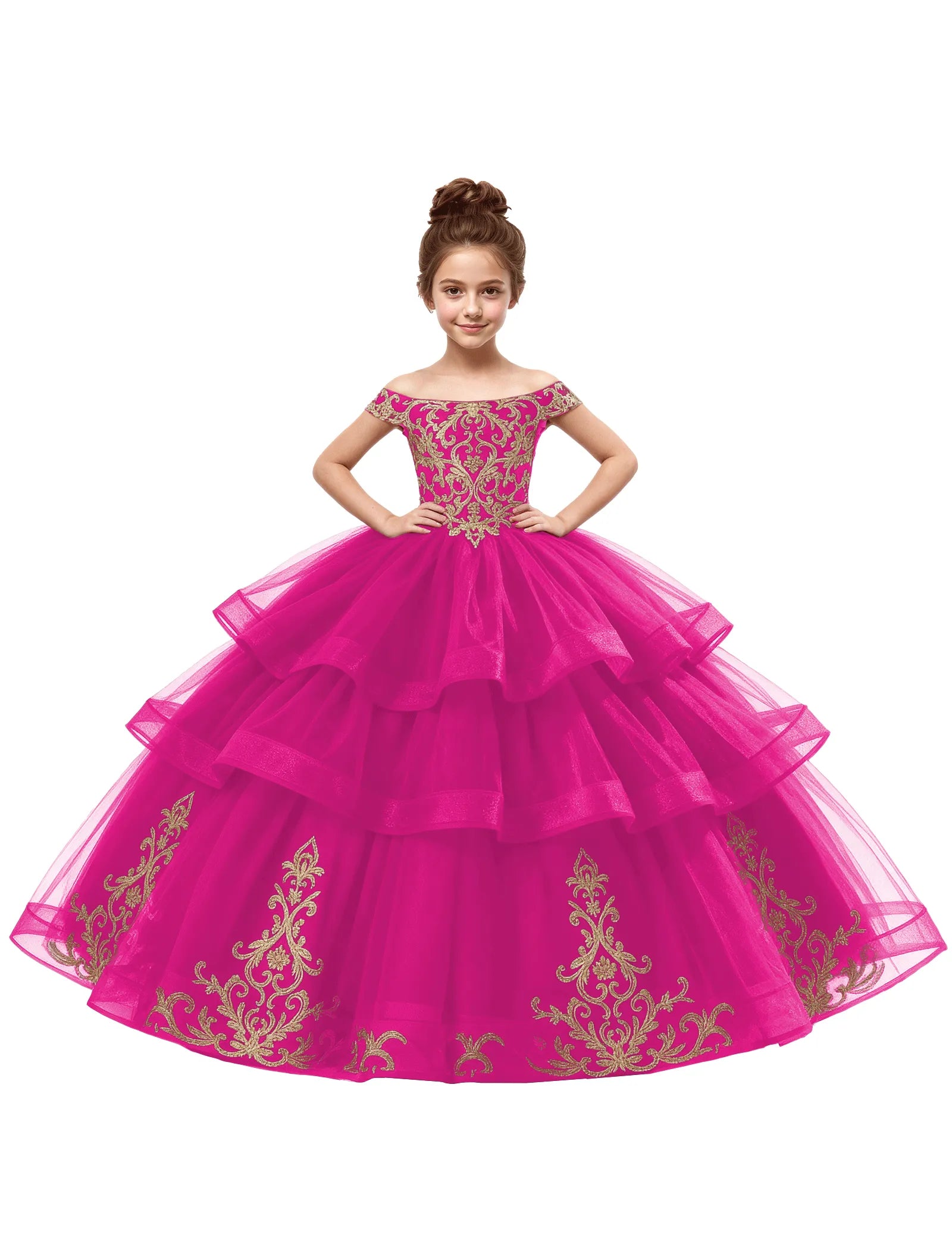 Royal Tulle Flower Girl Dress with Embroidery