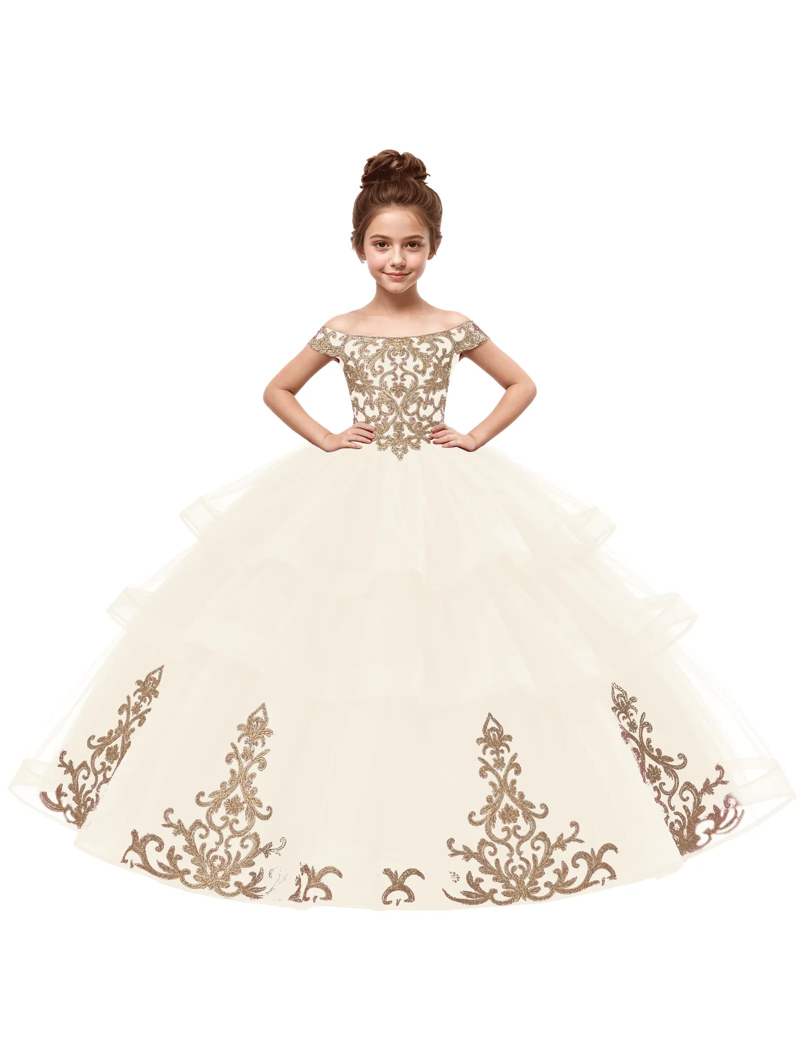 Royal Tulle Flower Girl Dress with Embroidery