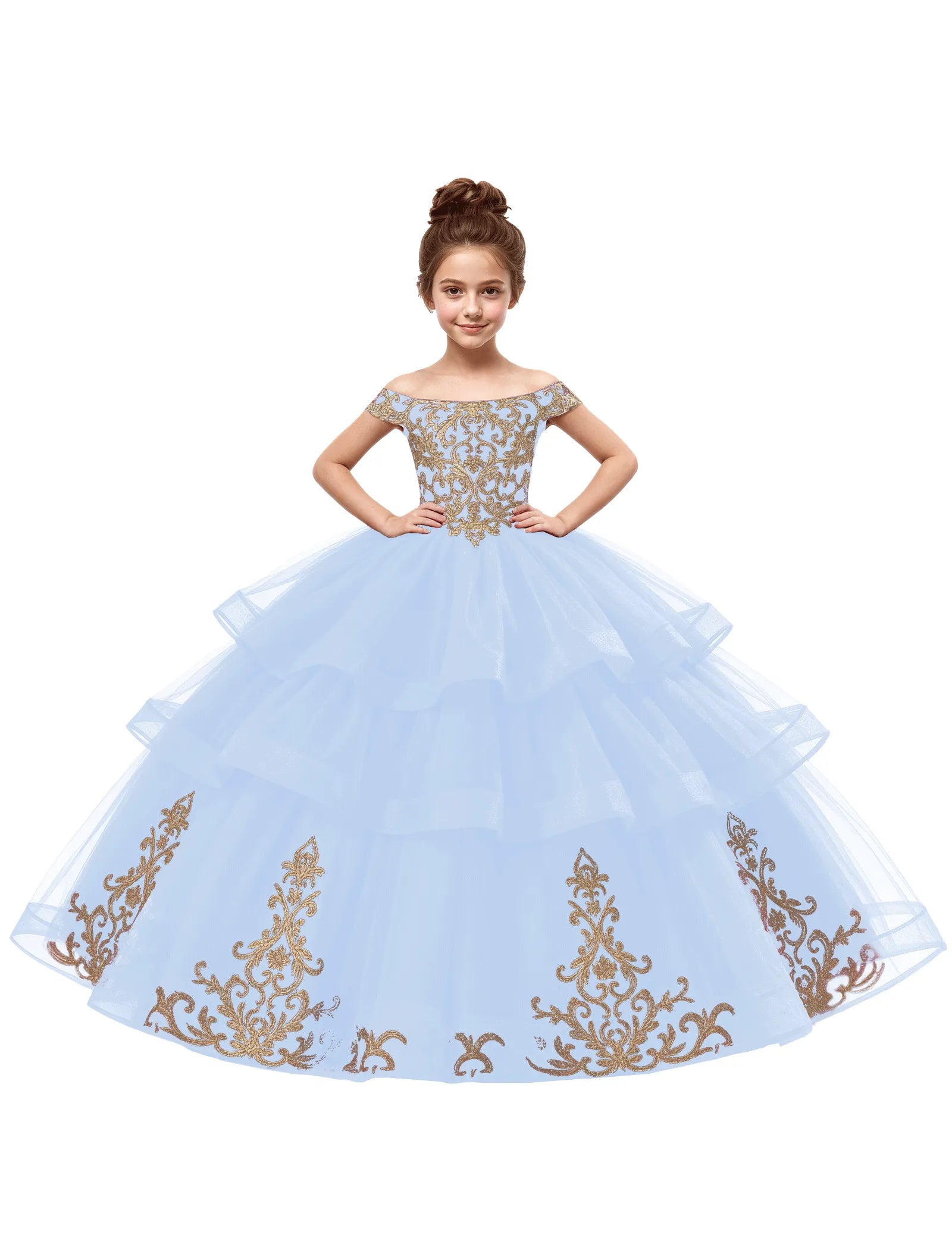 Royal Tulle Flower Girl Dress with Embroidery