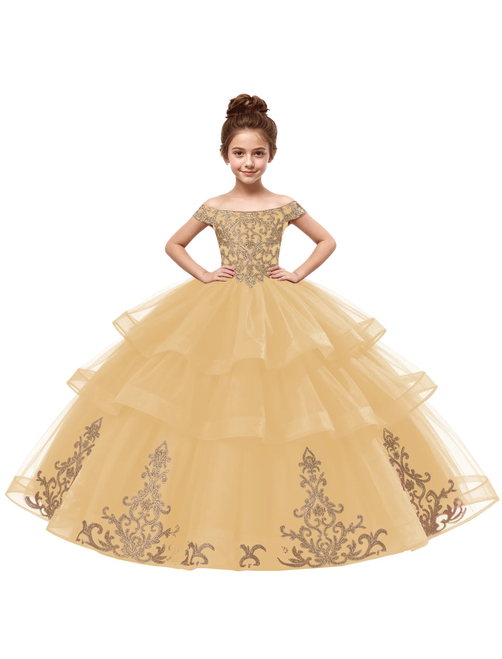 Royal Tulle Flower Girl Dress with Embroidery