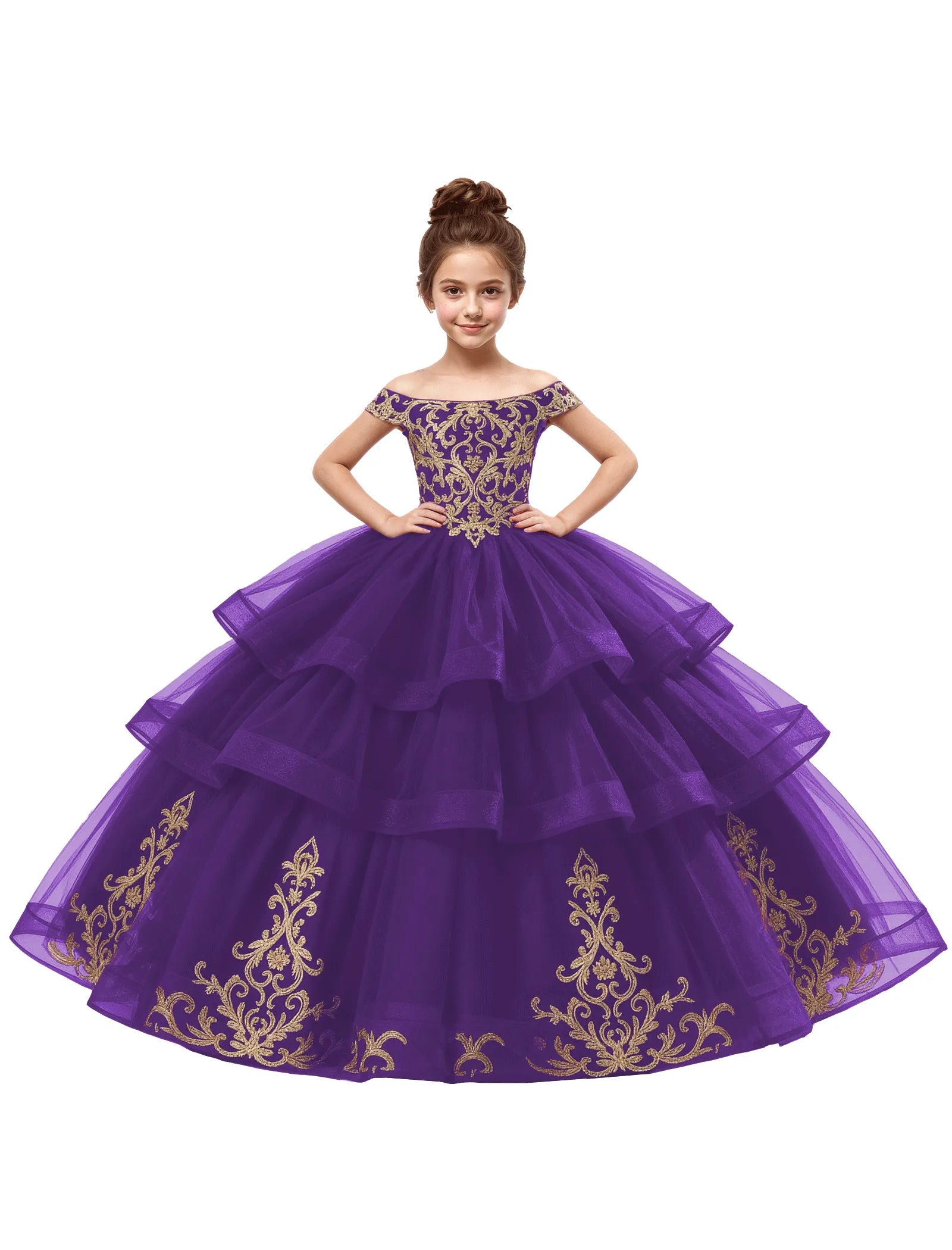Royal Tulle Flower Girl Dress with Embroidery