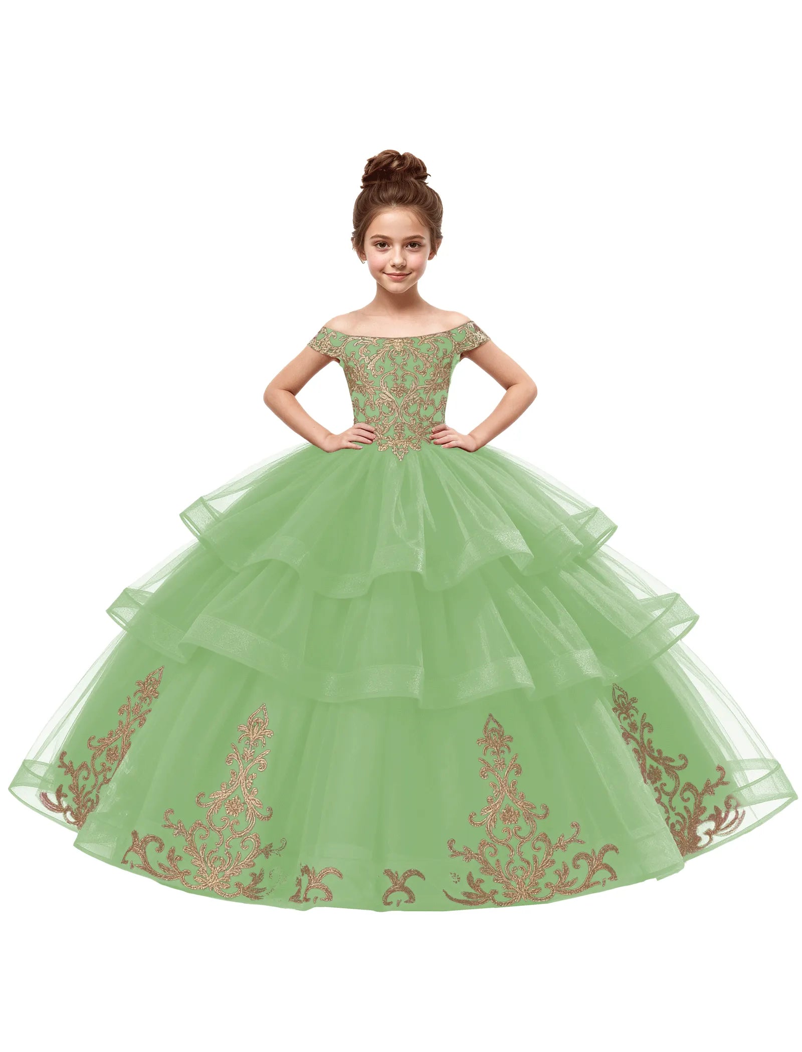 Royal Tulle Flower Girl Dress with Embroidery