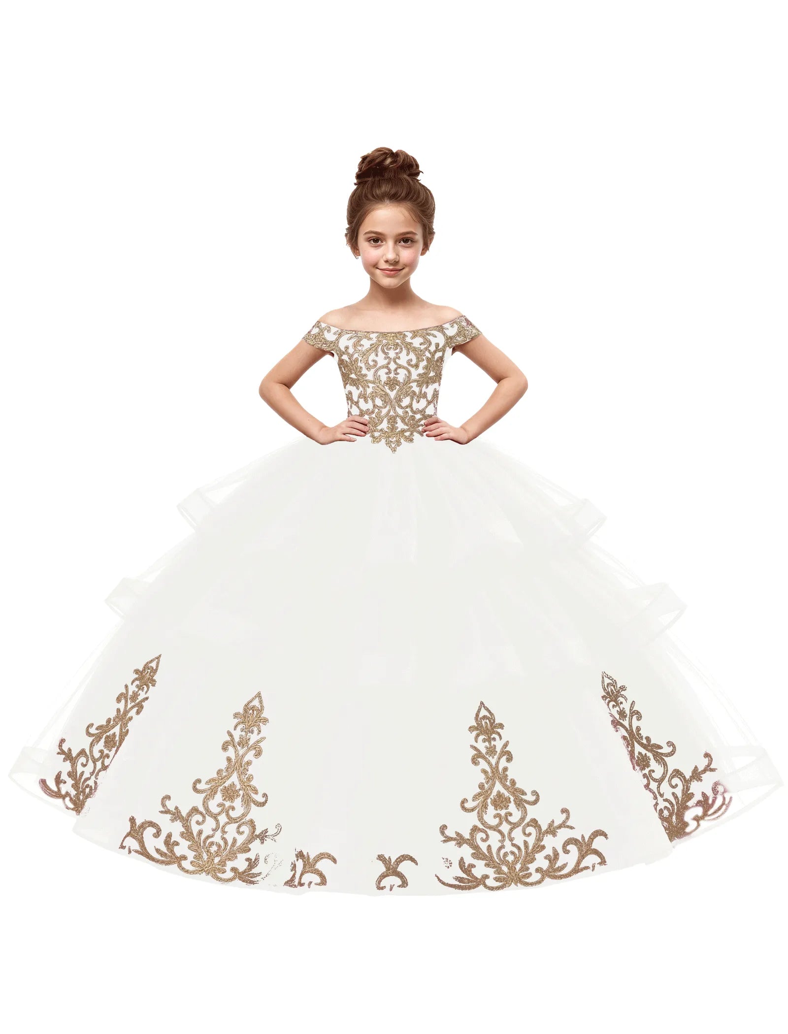 Royal Tulle Flower Girl Dress with Embroidery