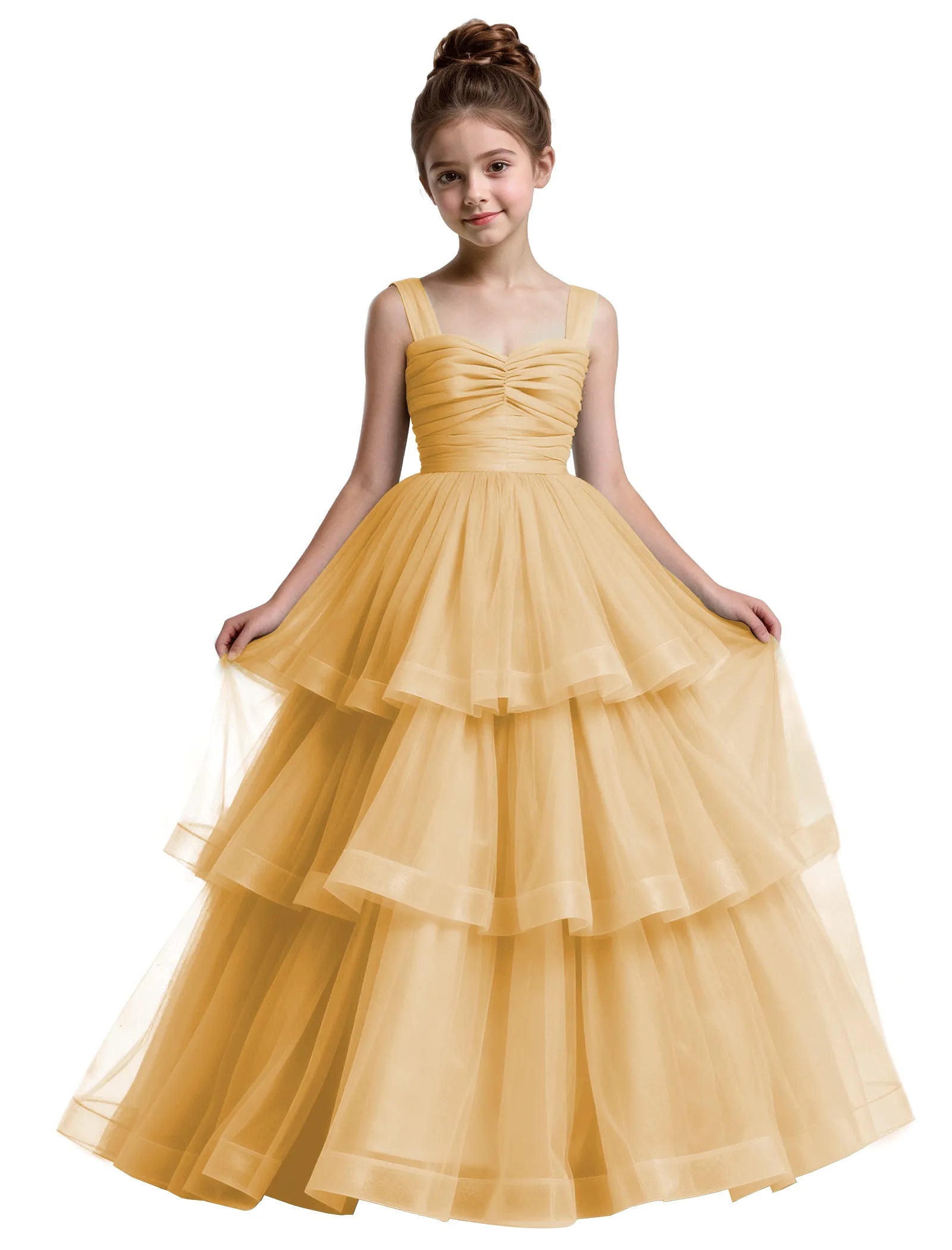 Layered Tulle Princess Ball Gown With Bow Back