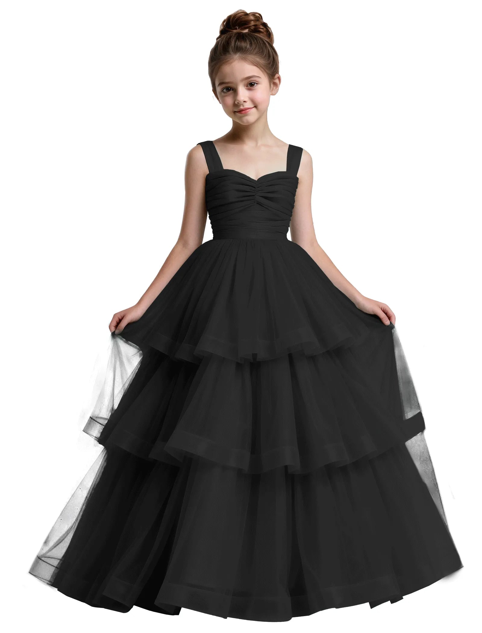 Layered Tulle Princess Ball Gown With Bow Back
