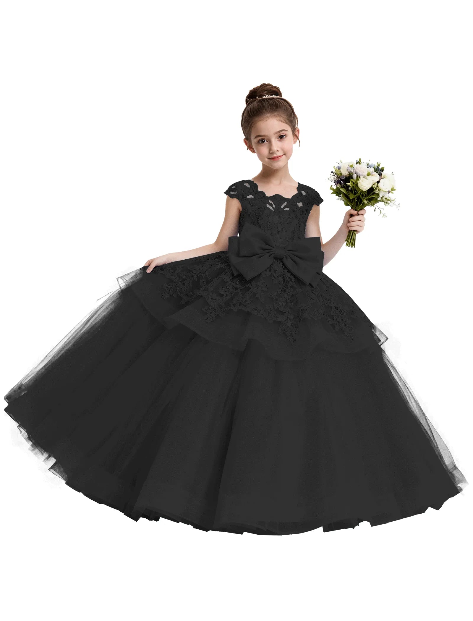 Lace Tulle Flower Girl Dress with Big Bow