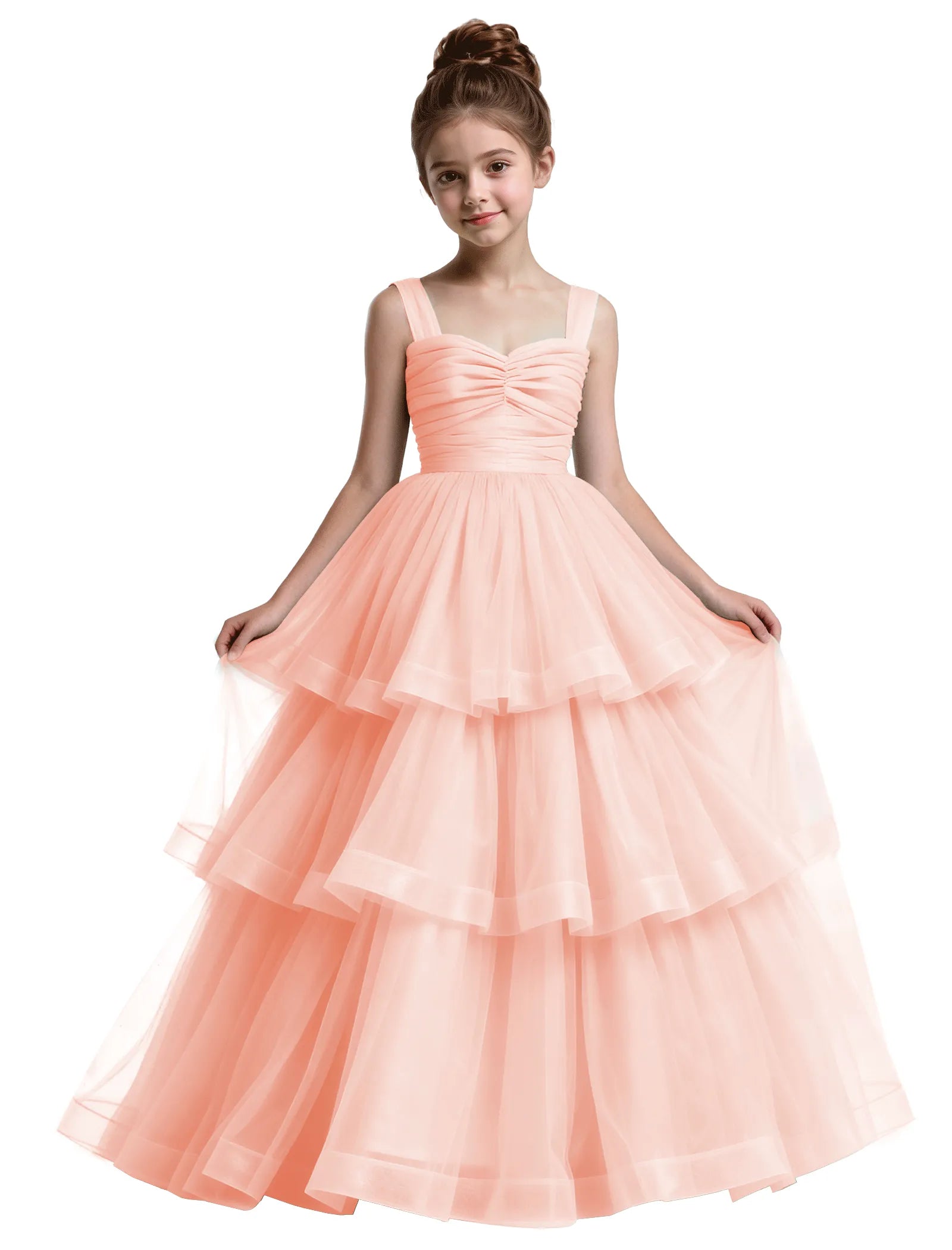 Layered Tulle Princess Ball Gown With Bow Back