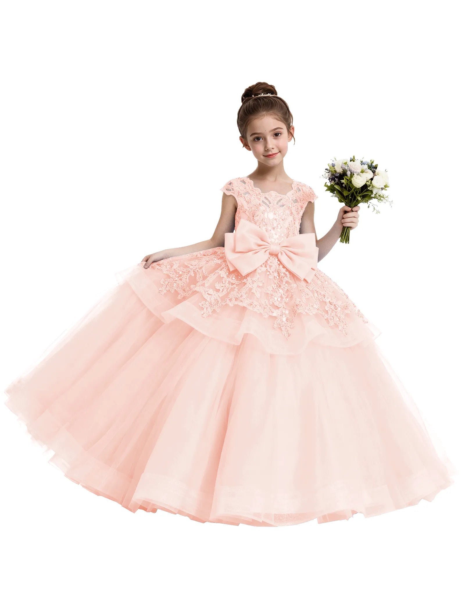 Lace Tulle Flower Girl Dress with Big Bow