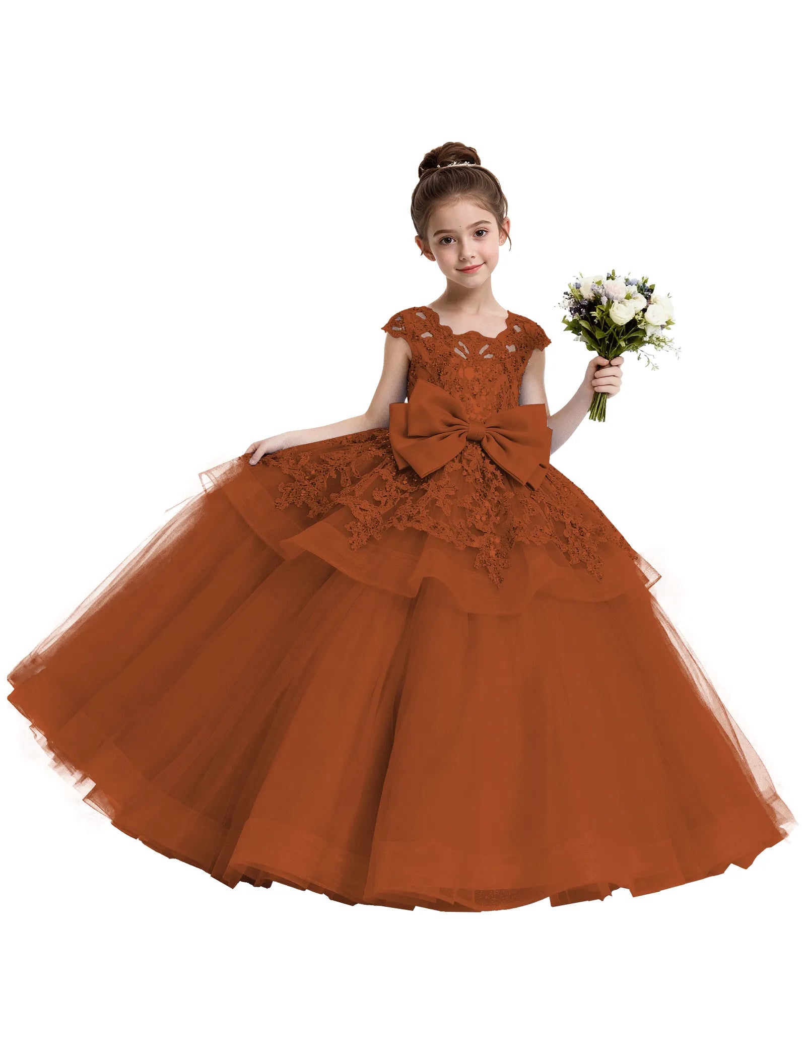 Lace Tulle Flower Girl Dress with Big Bow