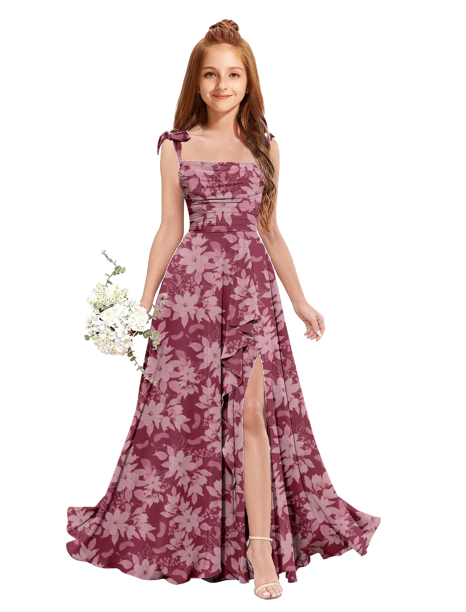 Elegant Girls Floral Print Maxi Gown