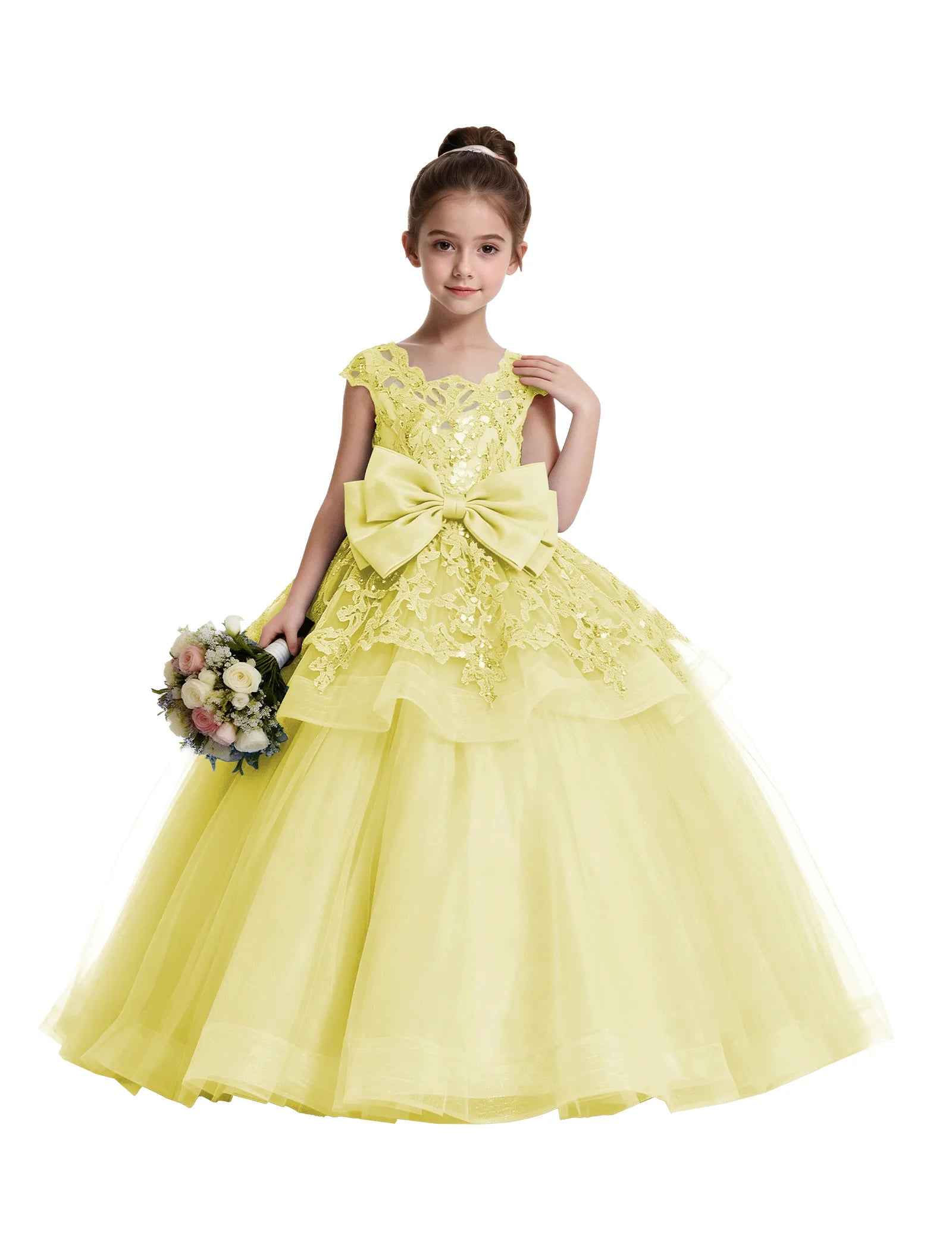 Lace Tulle Flower Girl Dress with Big Bow