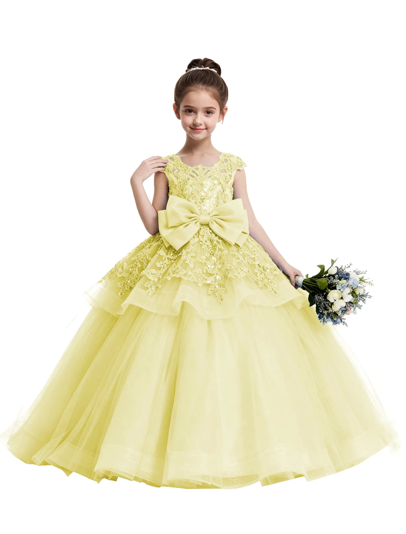Lace Tulle Flower Girl Dress with Big Bow
