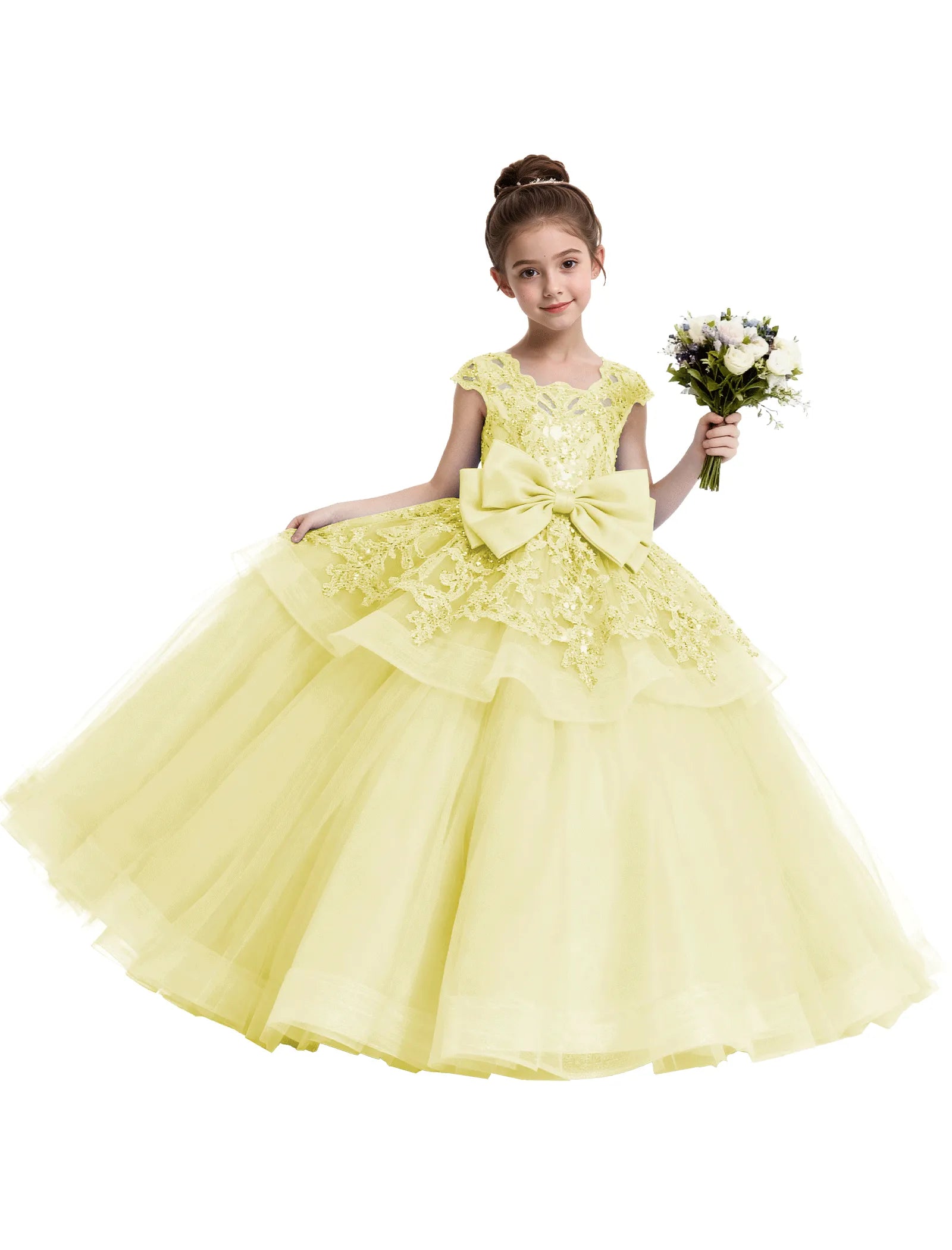 Lace Tulle Flower Girl Dress with Big Bow