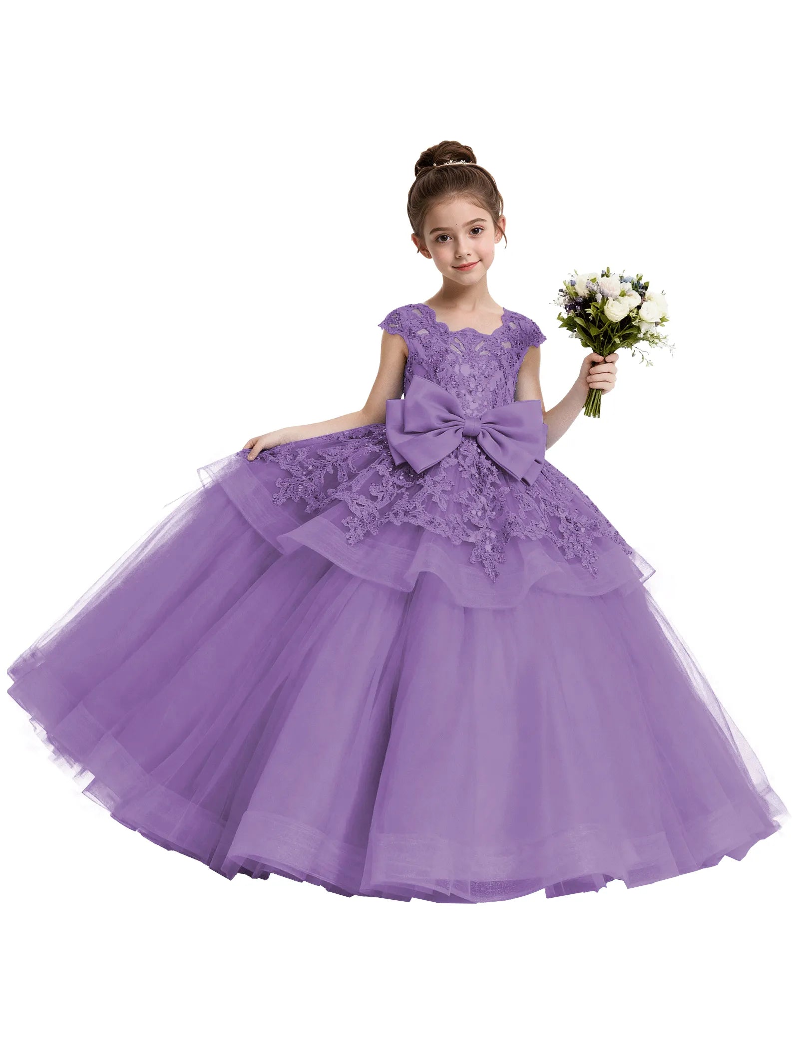 Lace Tulle Flower Girl Dress with Big Bow