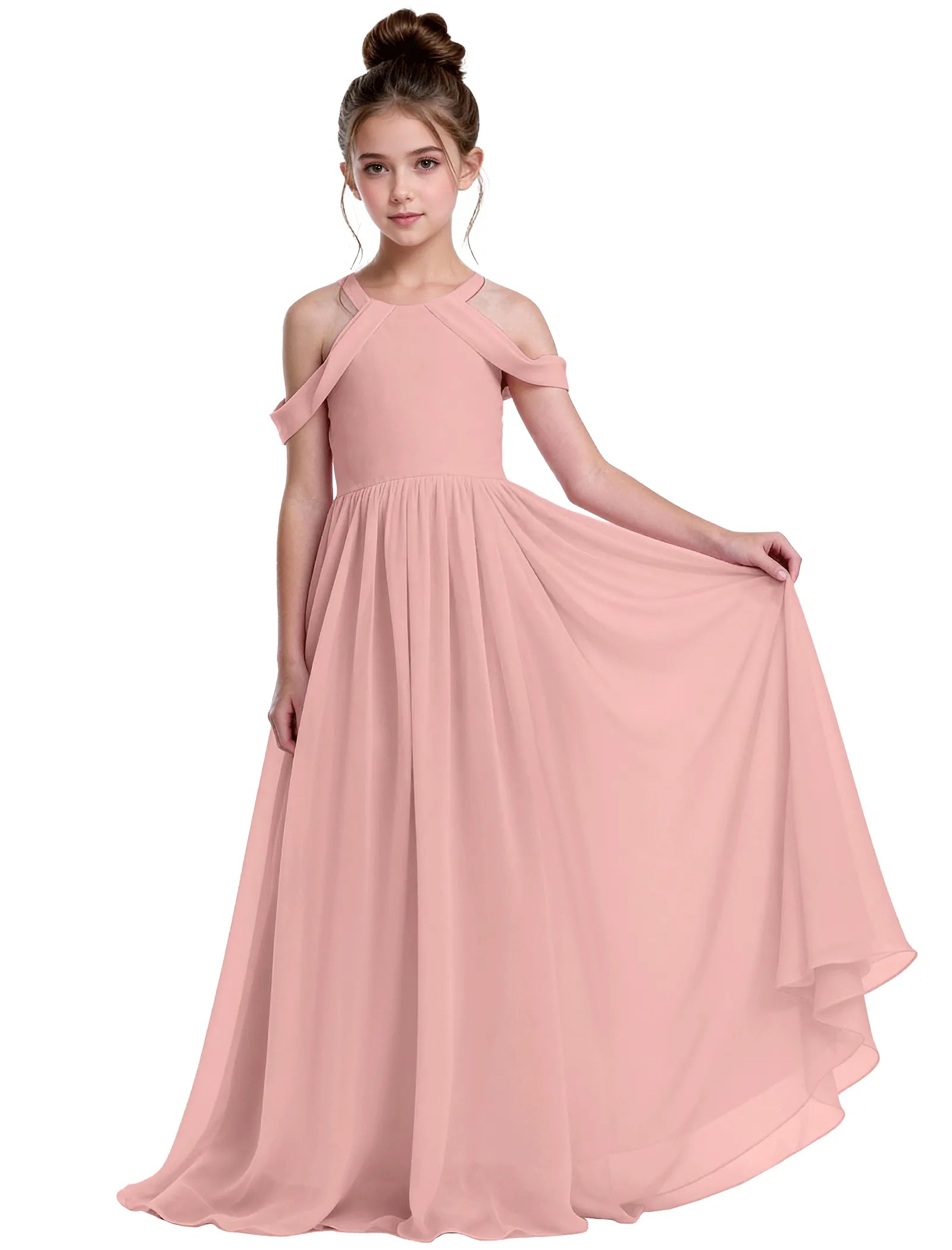 Ethereal Cold-Shoulder Chiffon Flower Girl Dress
