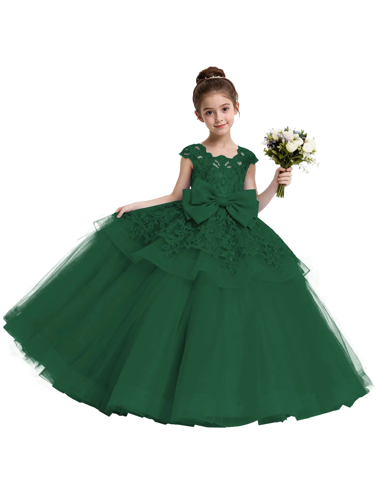 Lace Tulle Flower Girl Dress with Big Bow