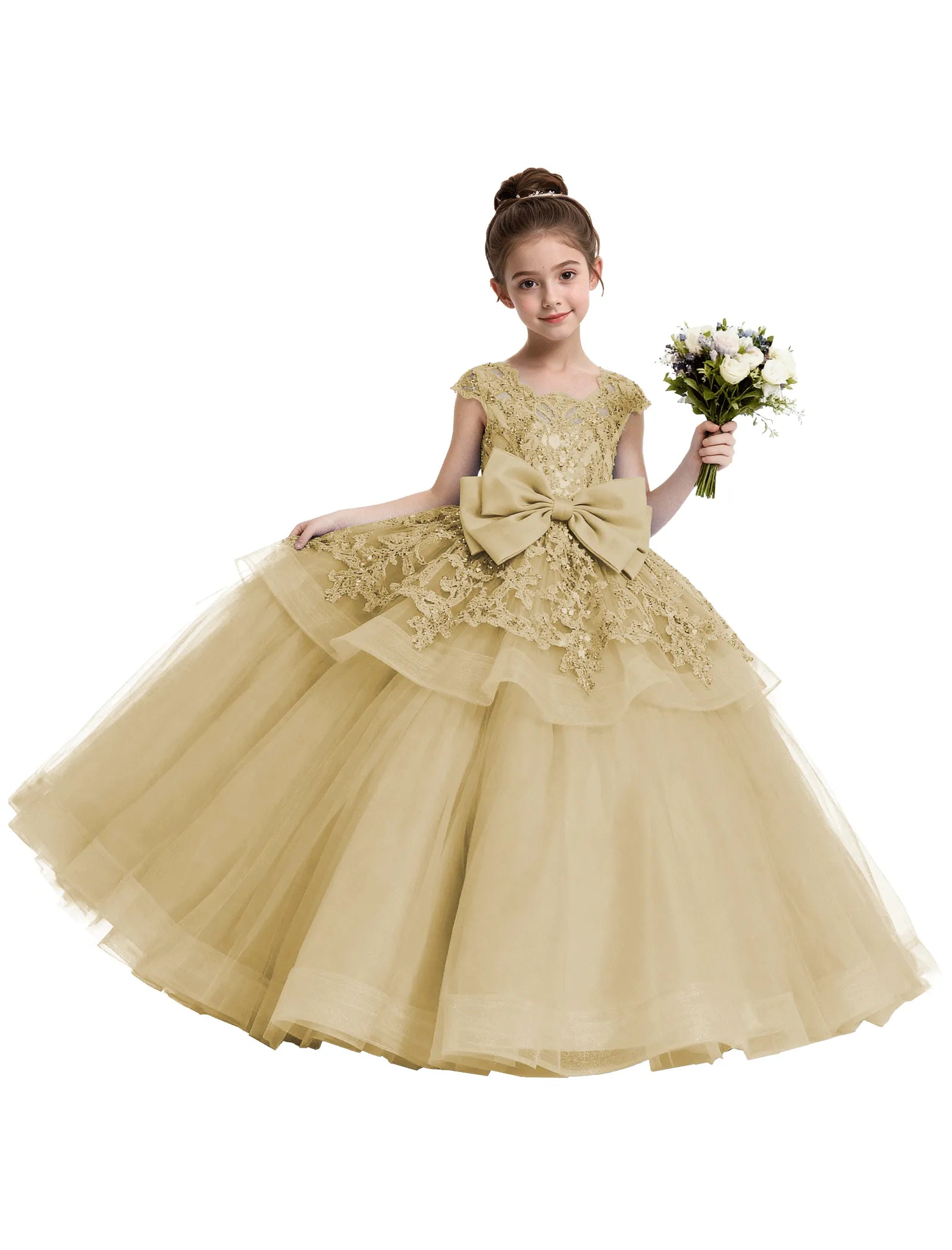 Lace Tulle Flower Girl Dress with Big Bow